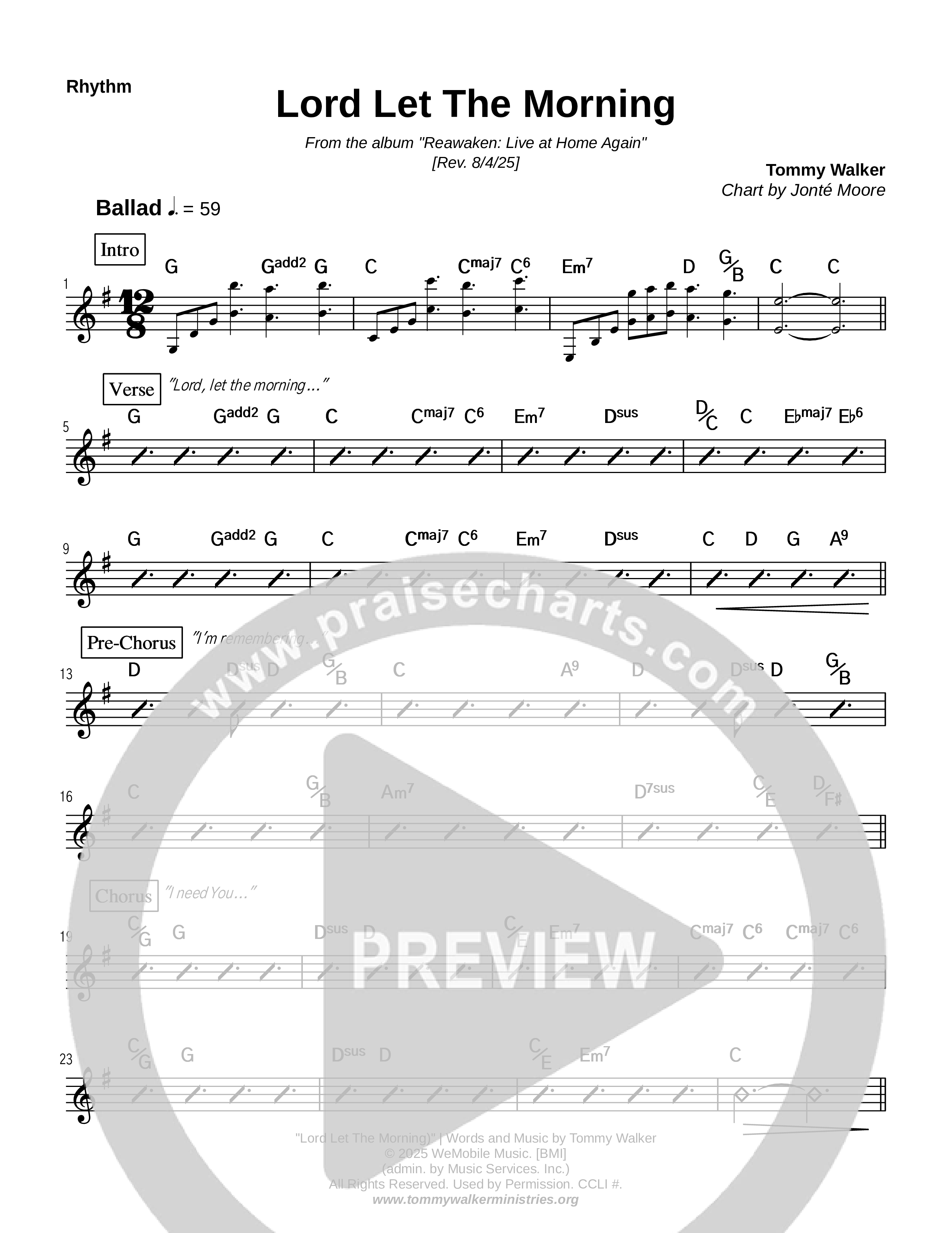 Lord Let The Morning Rhythm Chart (Tommy Walker)