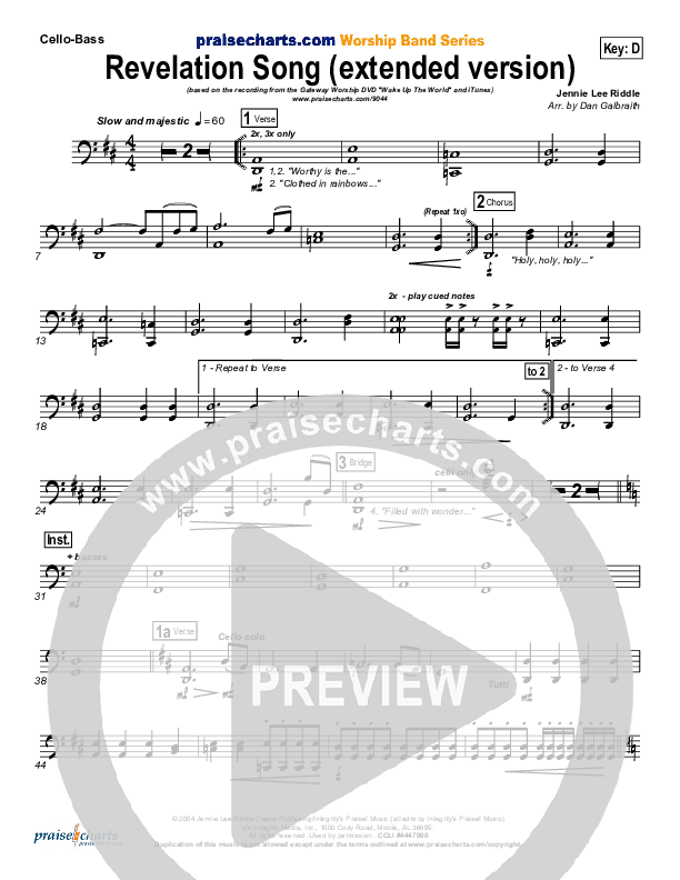 Revelation Song (Extended Version) Cello/Bass (Gateway Worship)
