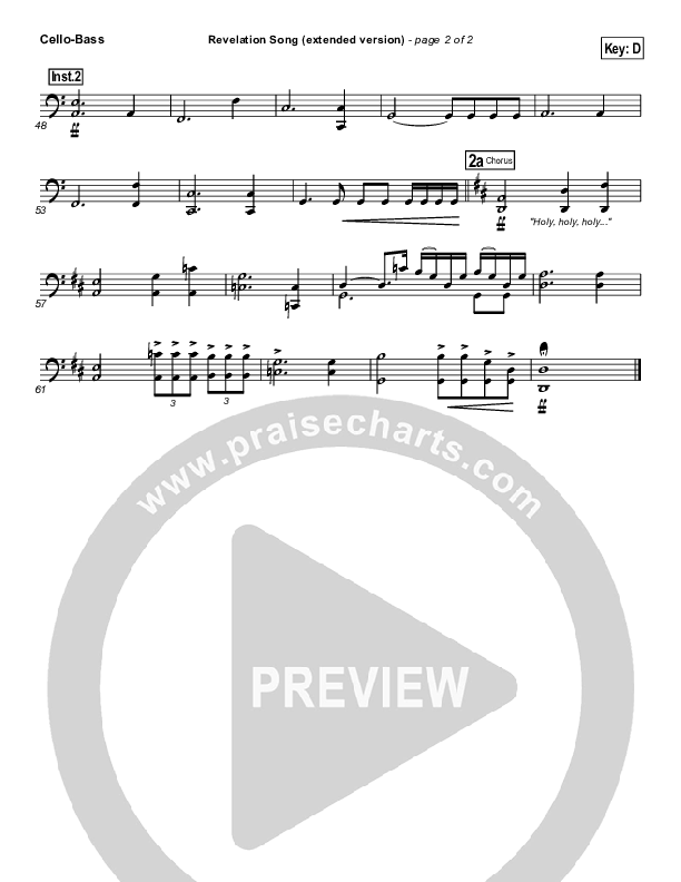 Revelation Song (Extended Version) Cello/Bass (Gateway Worship)