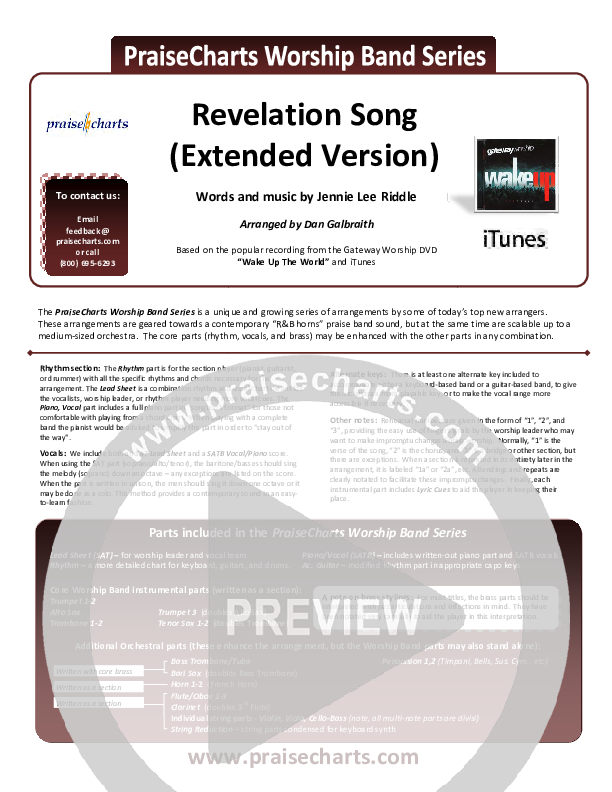 Revelation Song (Extended Version) Cover Sheet (Gateway Worship)