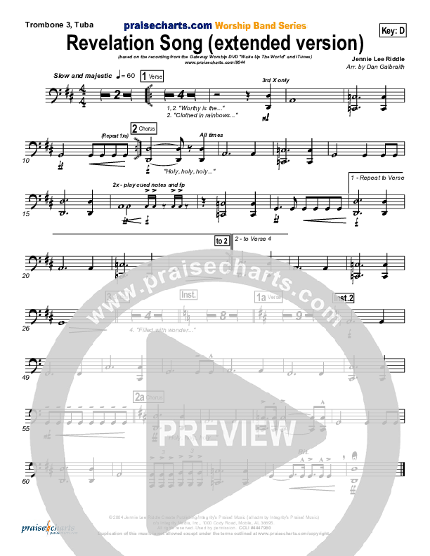 Revelation Song (Extended Version) Trombone 3/Tuba (Gateway Worship)