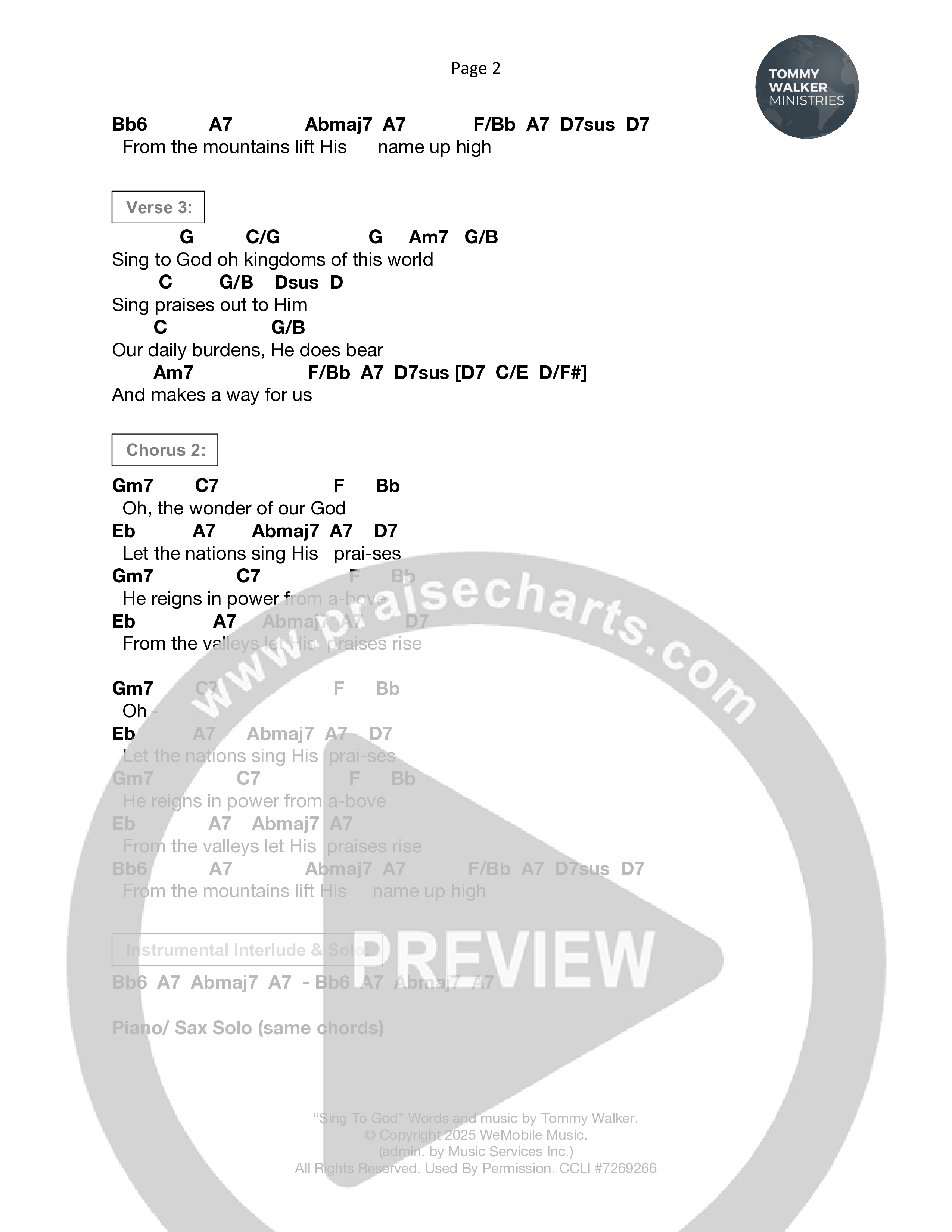 Sing To God Chord Chart (Tommy Walker)