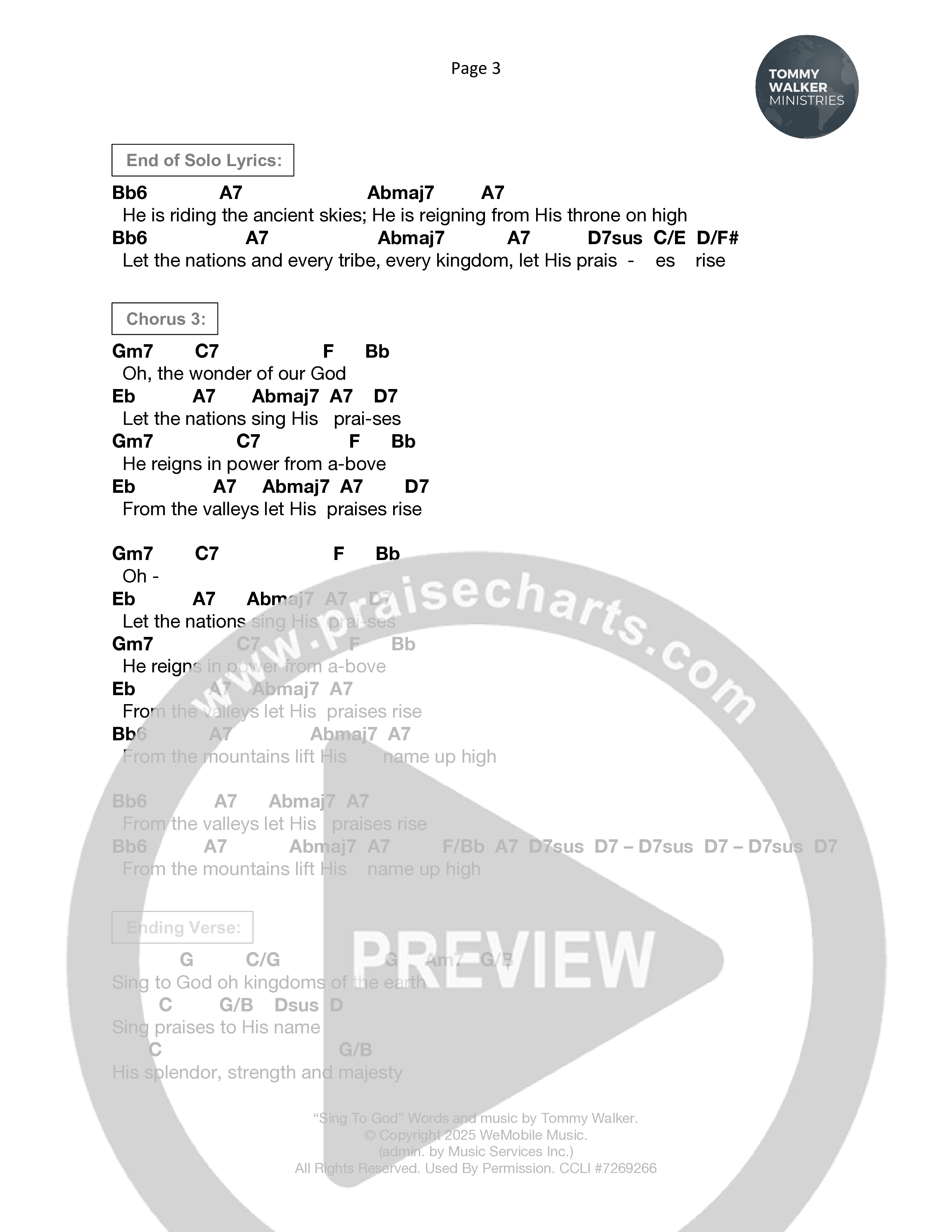 Sing To God Chord Chart (Tommy Walker)