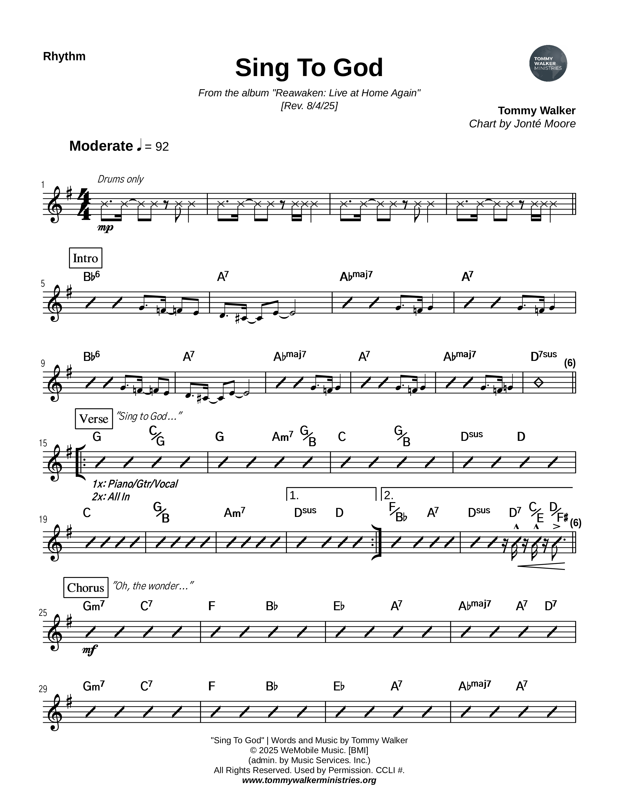 Sing To God Rhythm Chart (Tommy Walker)