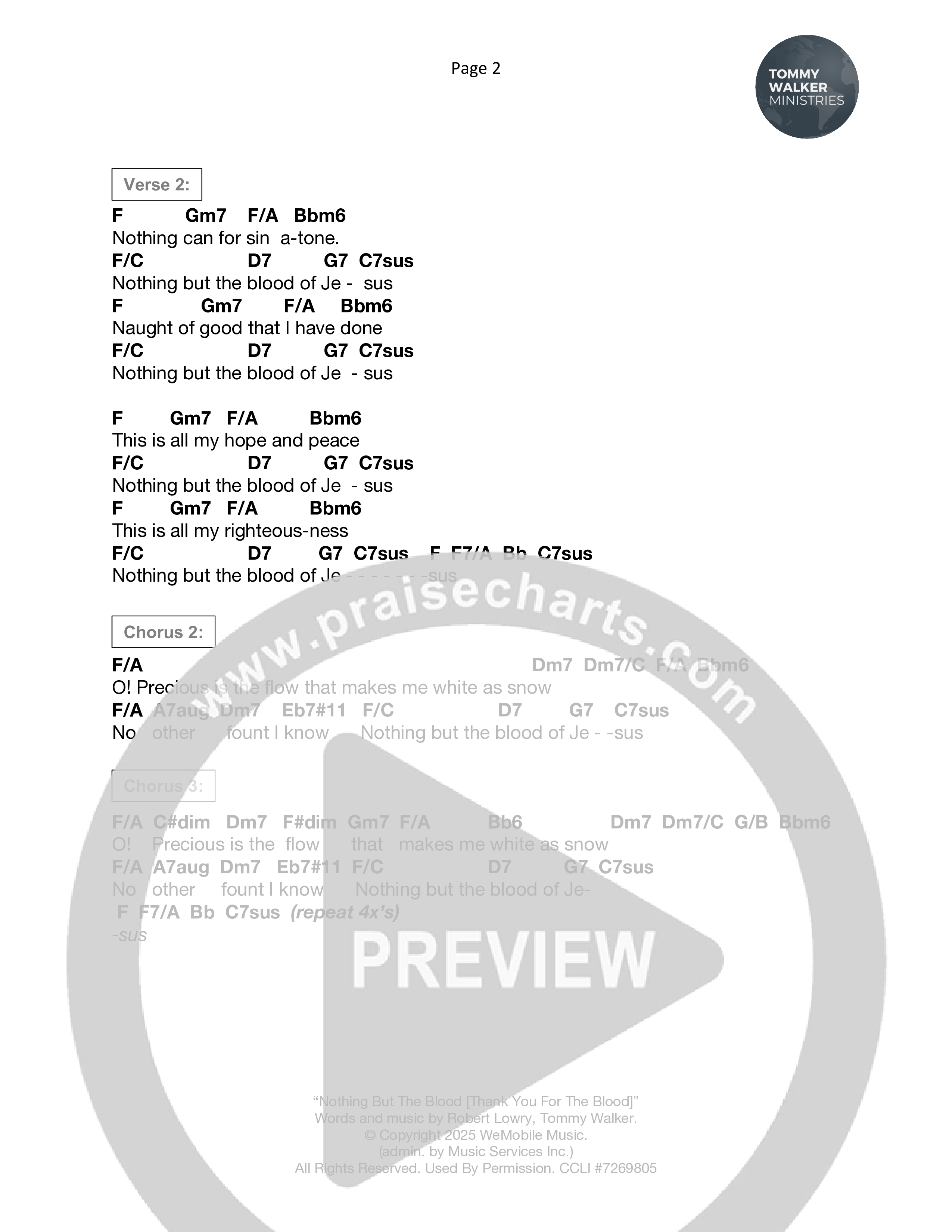 Nothing But The Blood (Thank You For The Blood) Chord Chart (Tommy Walker)