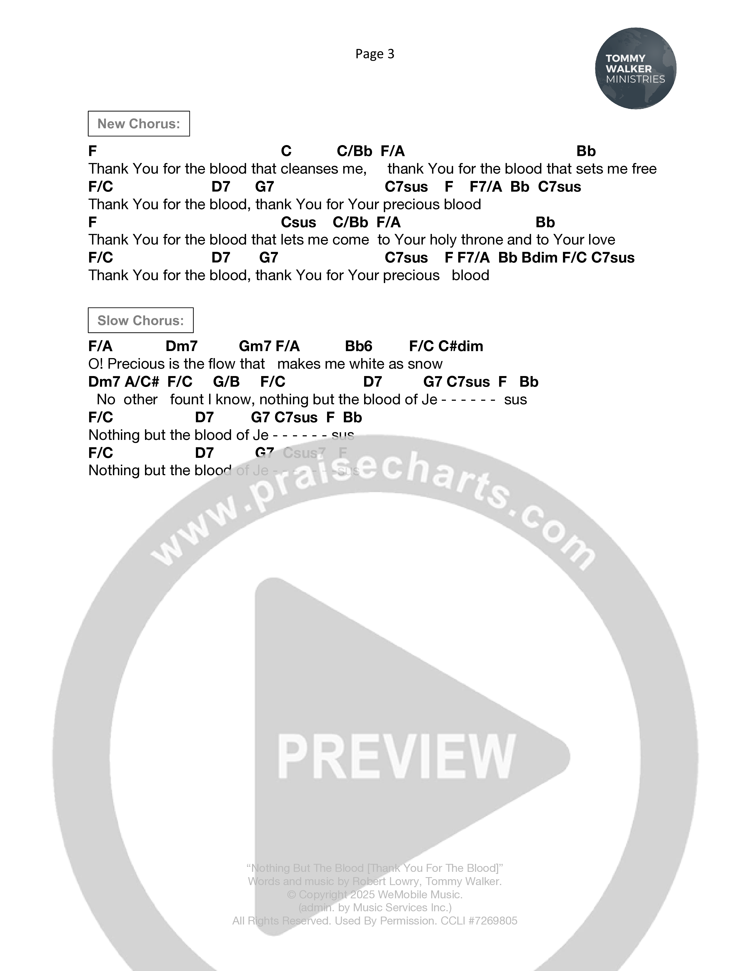 Nothing But The Blood (Thank You For The Blood) Chord Chart (Tommy Walker)
