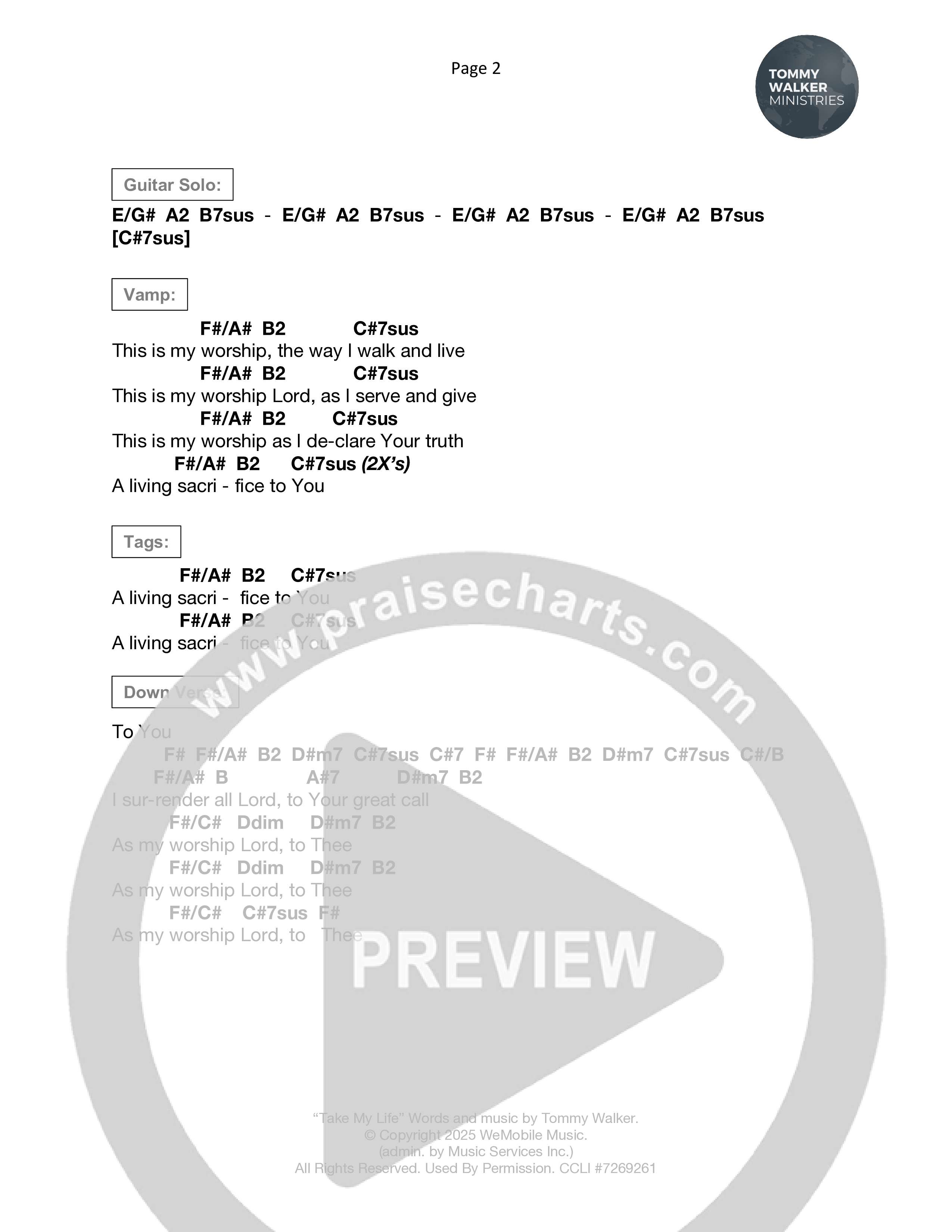 Take My Life And Let It Be Chord Chart (Tommy Walker)