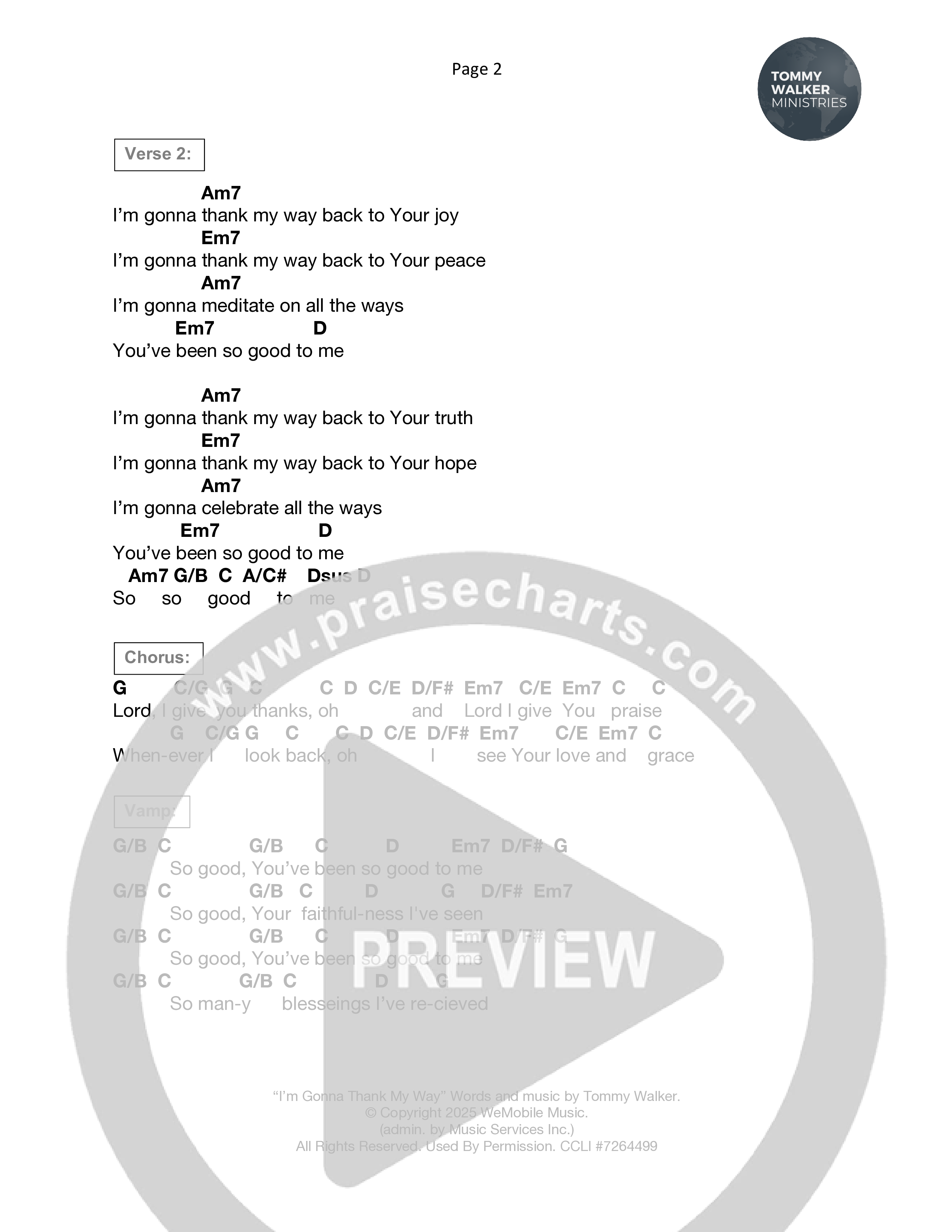 I'm Gonna Thank My Way Chord Chart (Tommy Walker)