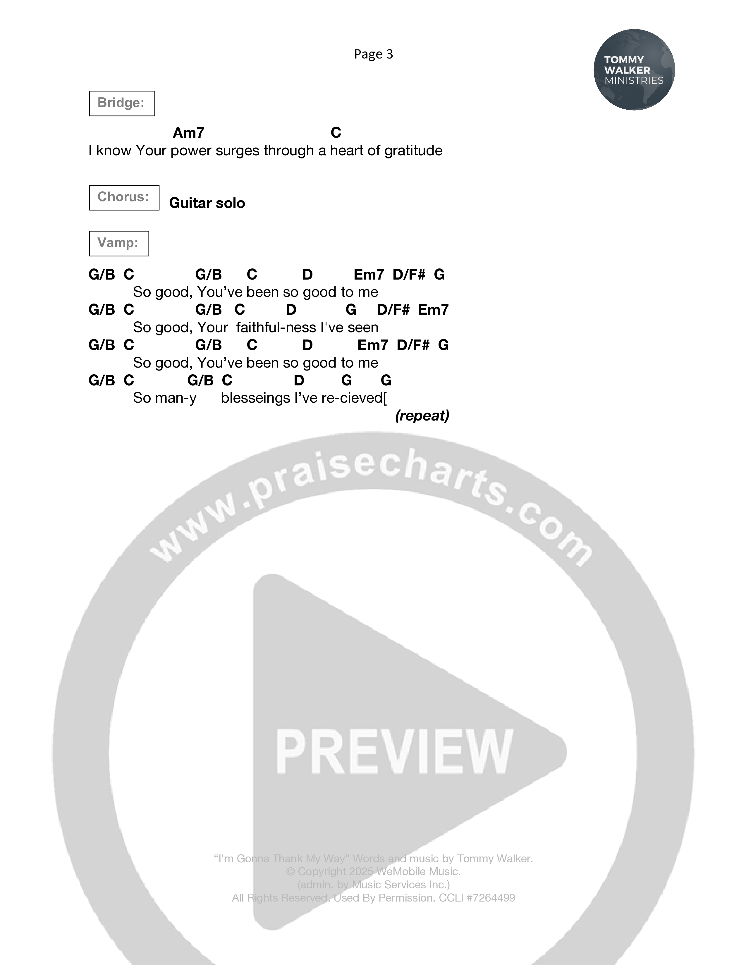 I'm Gonna Thank My Way Chord Chart (Tommy Walker)