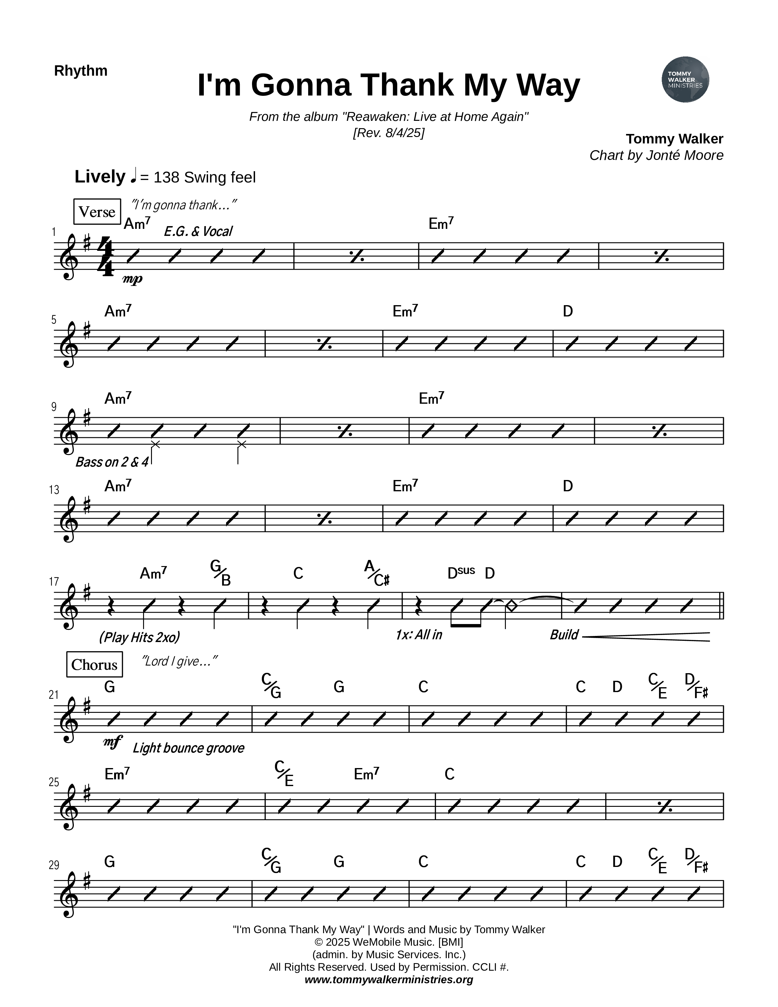 I'm Gonna Thank My Way Rhythm Chart (Tommy Walker)
