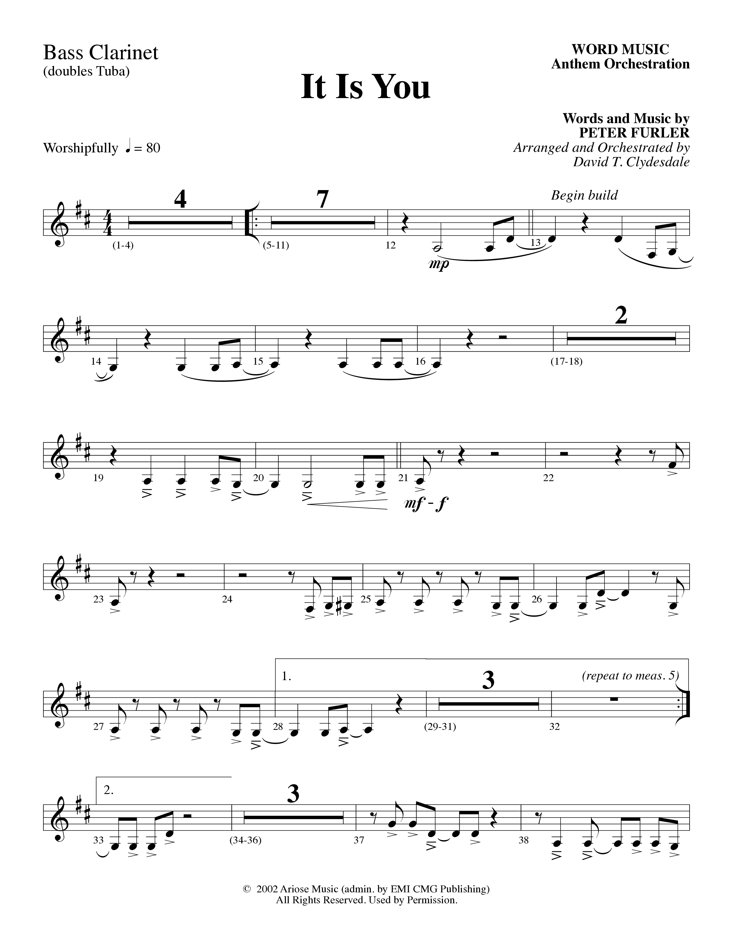 It Is You (Choral Anthem SATB) Bass Clarinet (Word Music Choral / Arr. David Clydesdale)