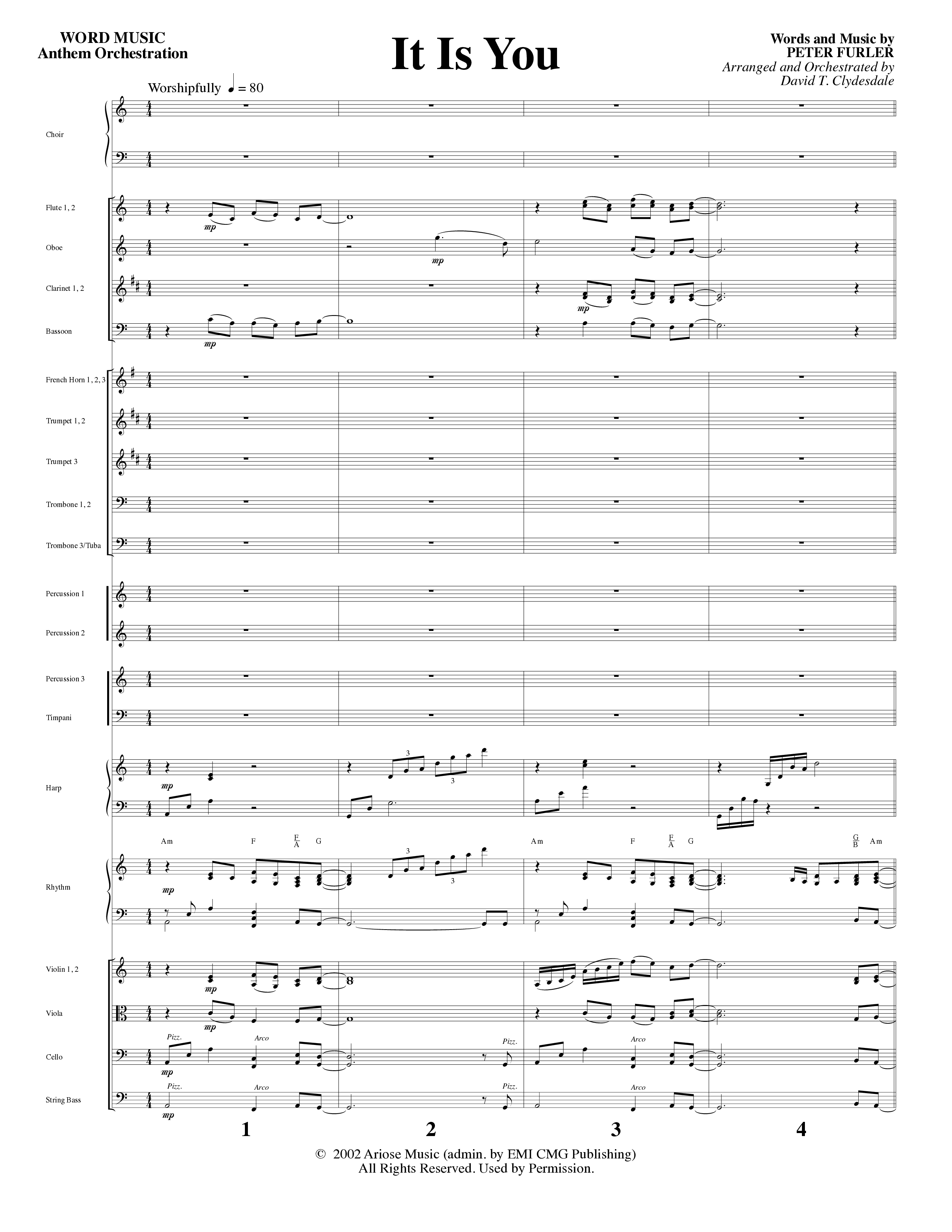It Is You (Choral Anthem SATB) Orchestration (Word Music Choral / Arr. David Clydesdale)