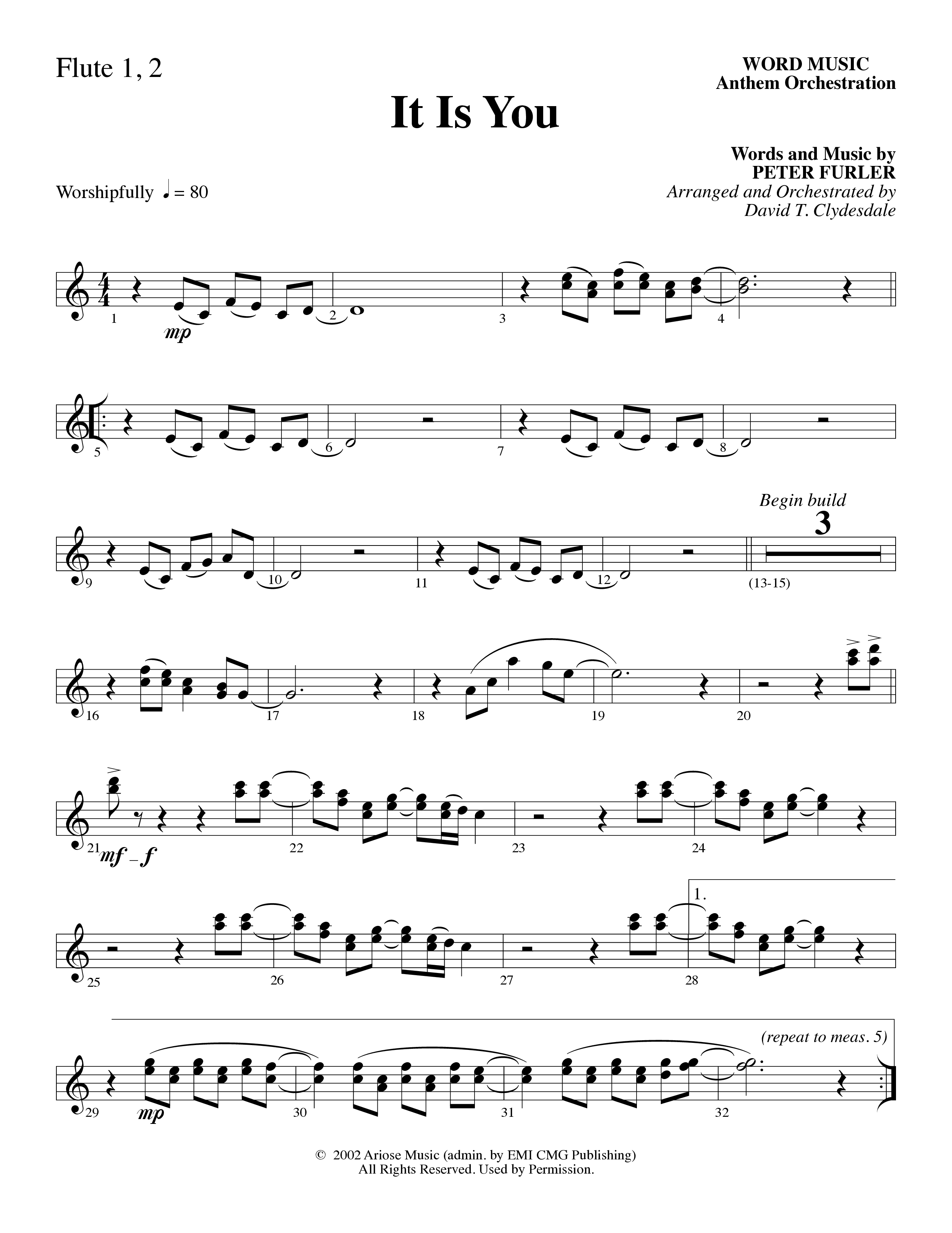 It Is You (Choral Anthem SATB) Flute 1/2 (Word Music Choral / Arr. David Clydesdale)
