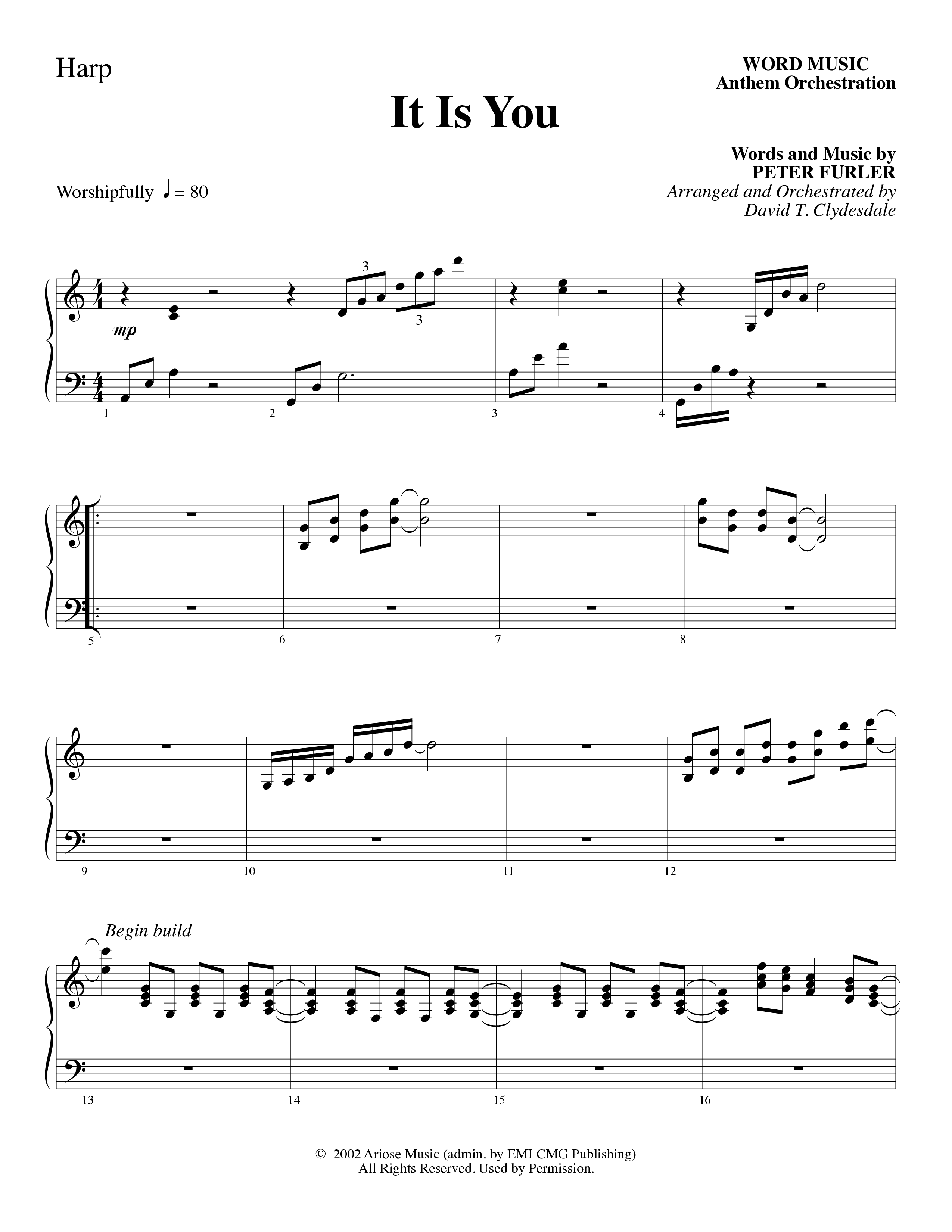 It Is You (Choral Anthem SATB) Harp (Word Music Choral / Arr. David Clydesdale)