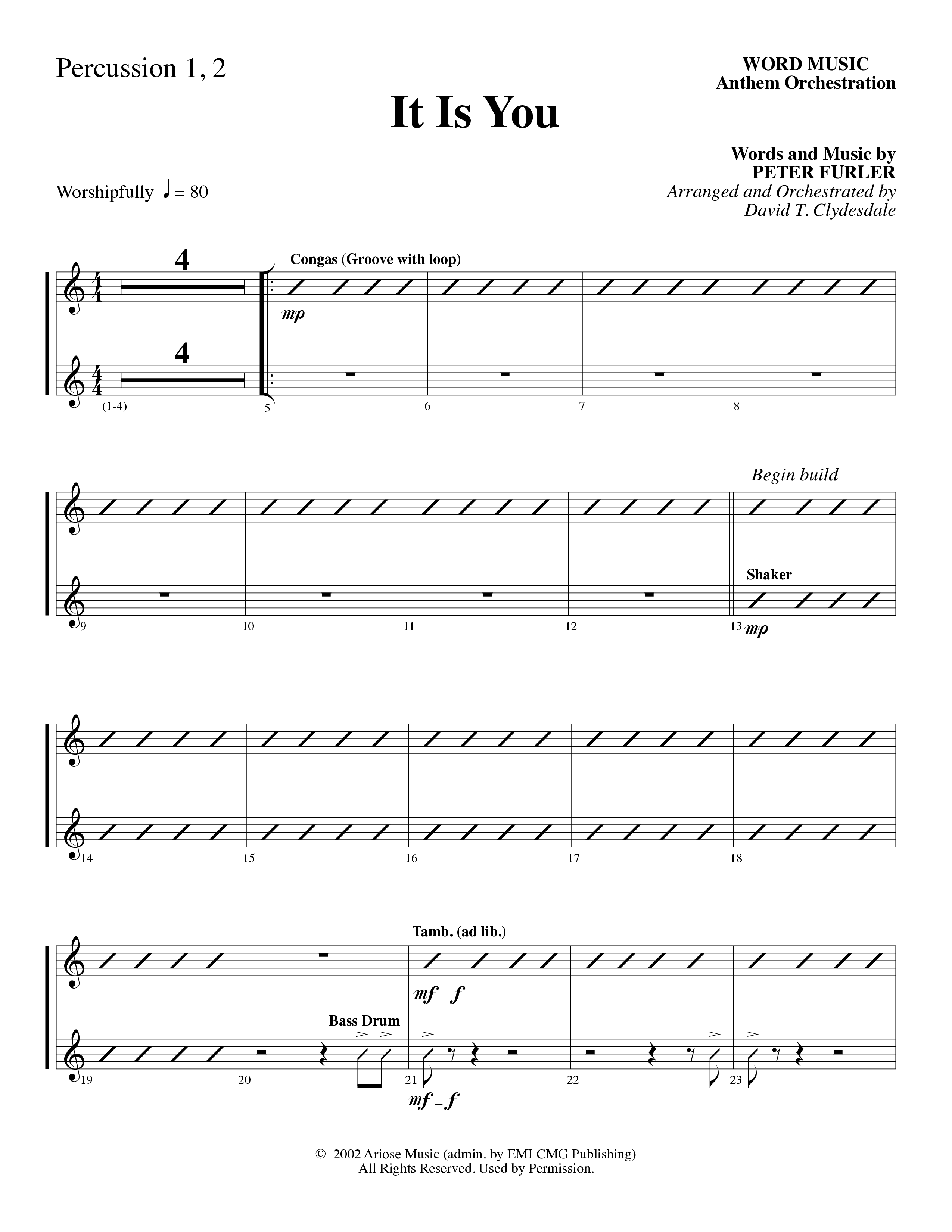 It Is You (Choral Anthem SATB) Percussion (Word Music Choral / Arr. David Clydesdale)