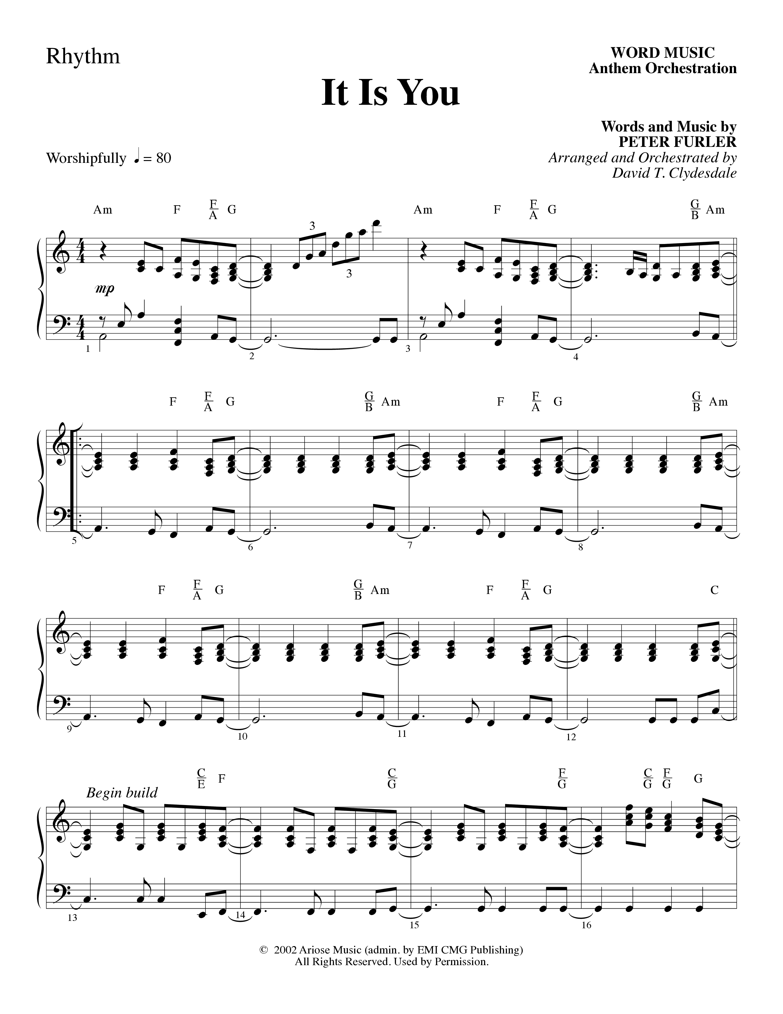 It Is You (Choral Anthem SATB) Rhythm Chart (Word Music Choral / Arr. David Clydesdale)