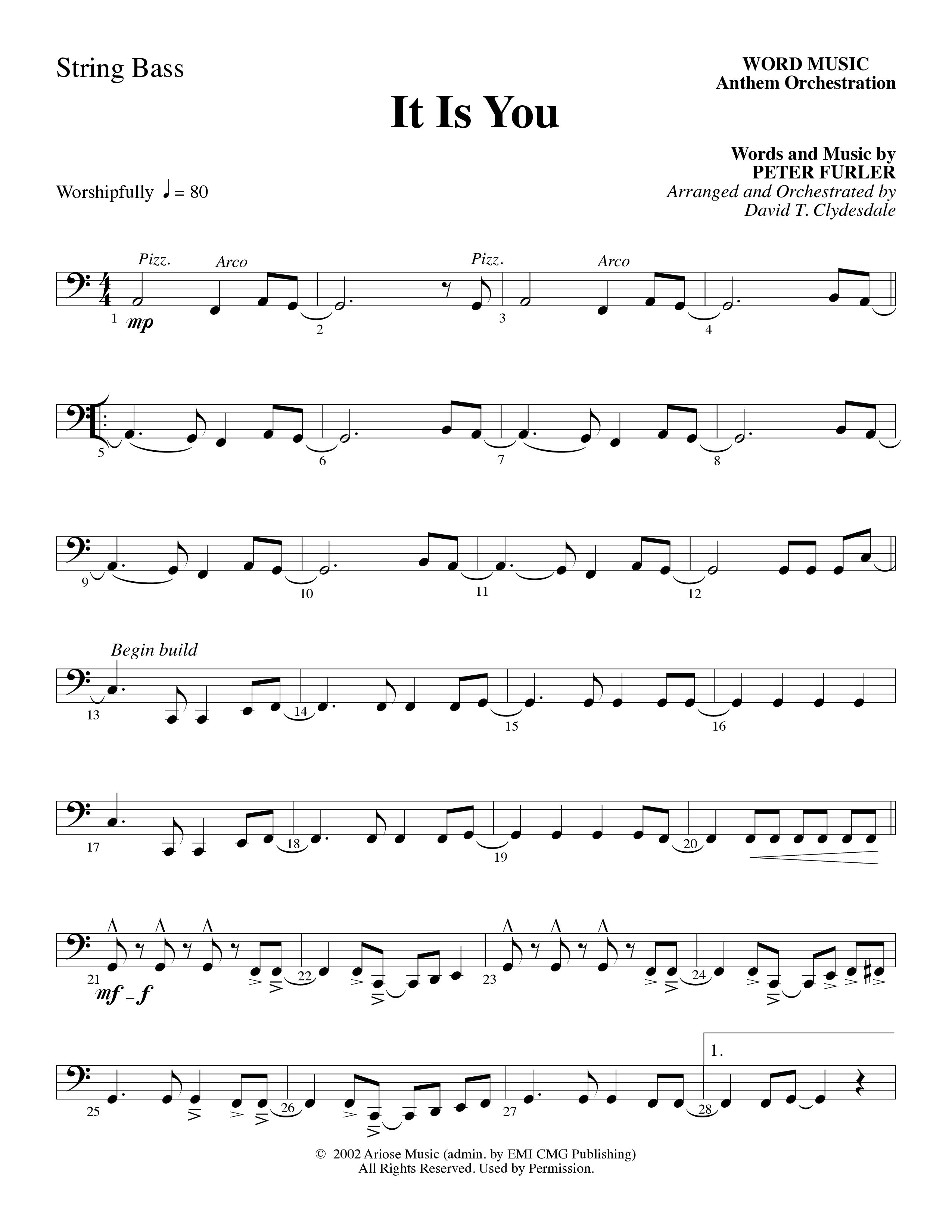 It Is You (Choral Anthem SATB) String Bass (Word Music Choral / Arr. David Clydesdale)