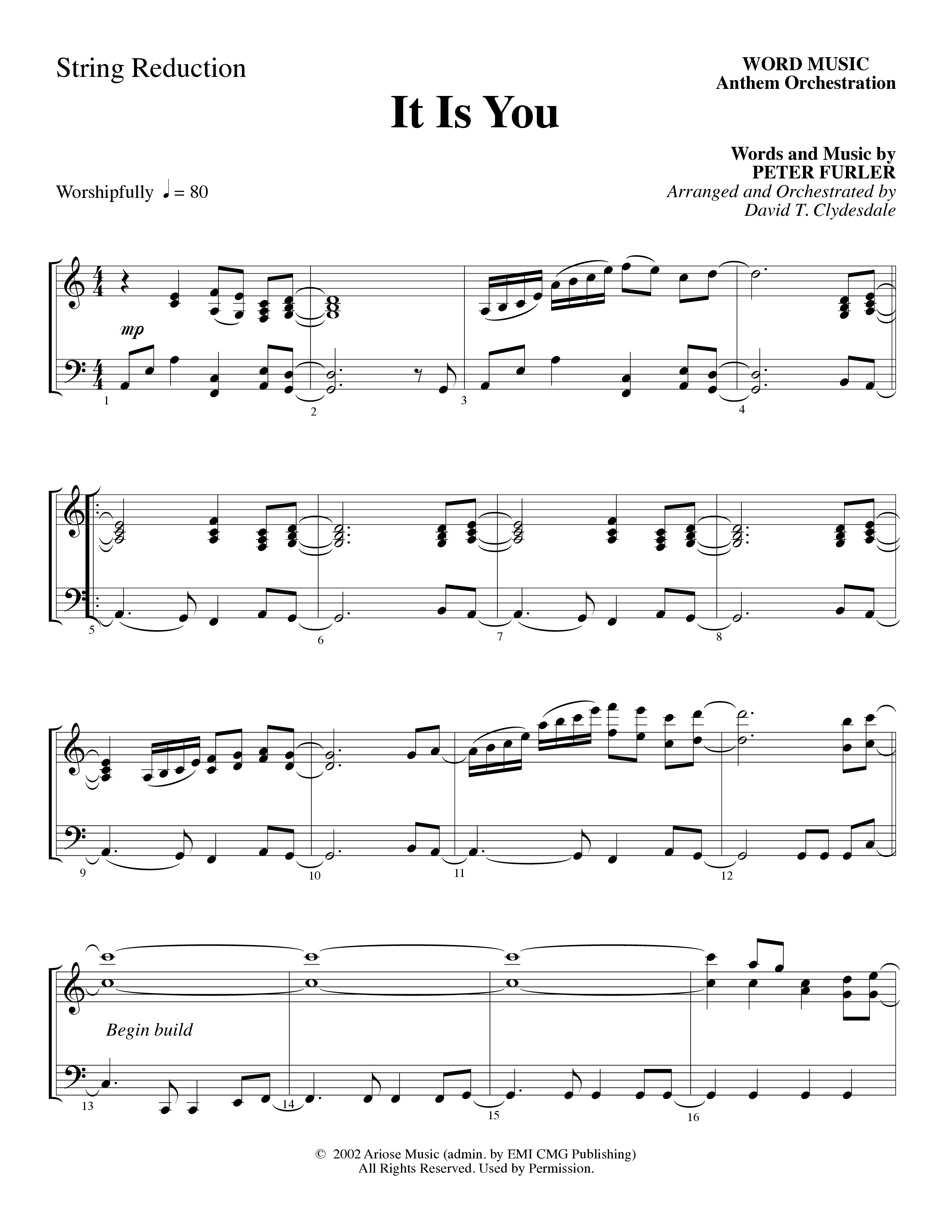 It Is You (Choral Anthem SATB) String Reduction (Word Music Choral / Arr. David Clydesdale)