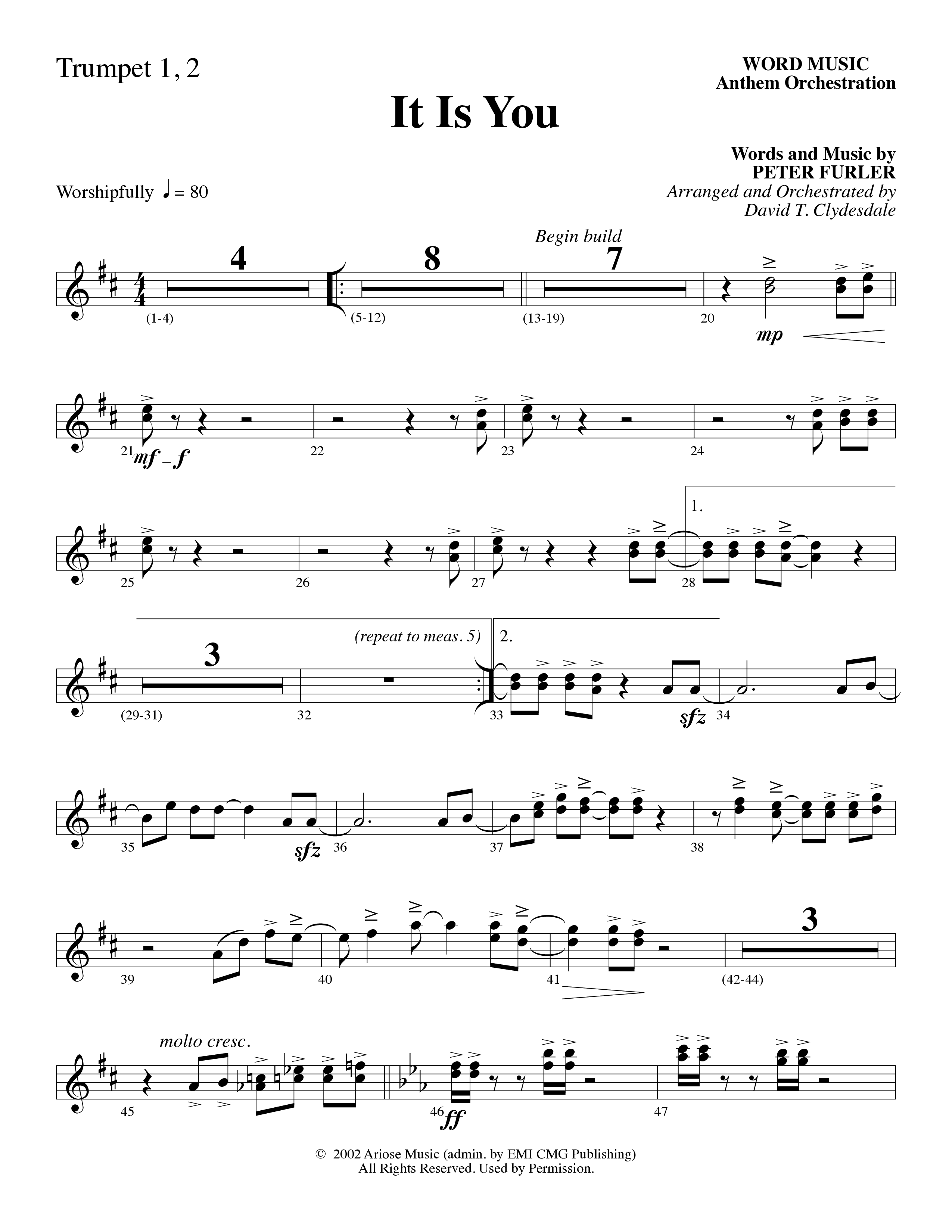 It Is You (Choral Anthem SATB) Trumpet 1,2 (Word Music Choral / Arr. David Clydesdale)