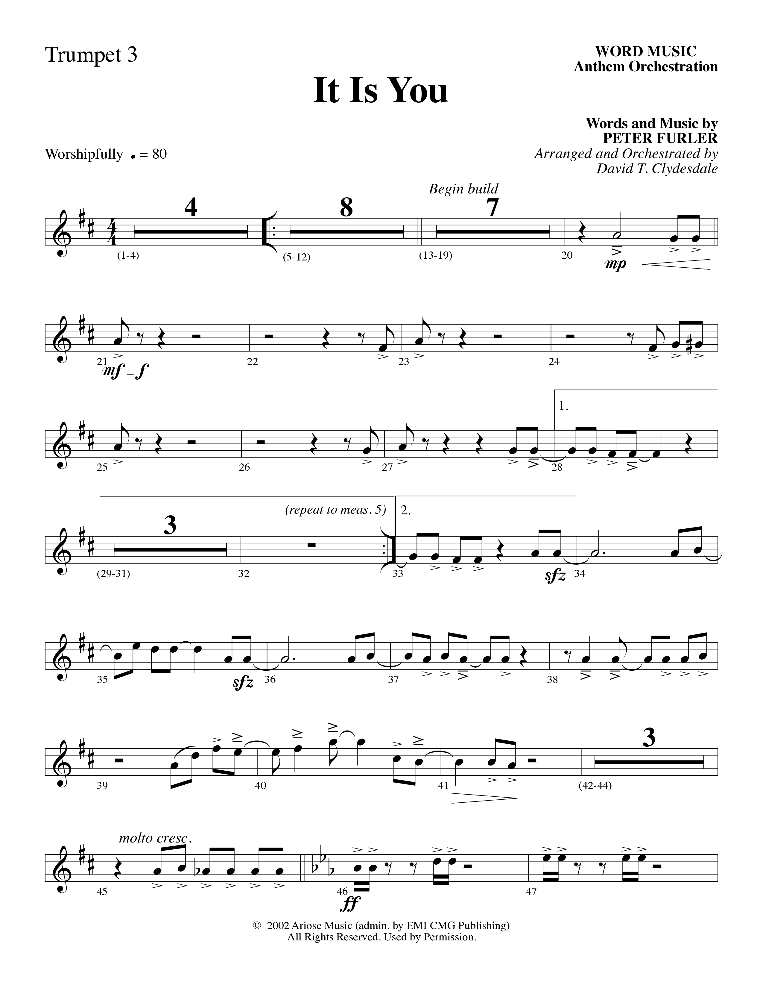 It Is You (Choral Anthem SATB) Trumpet 3 (Word Music Choral / Arr. David Clydesdale)