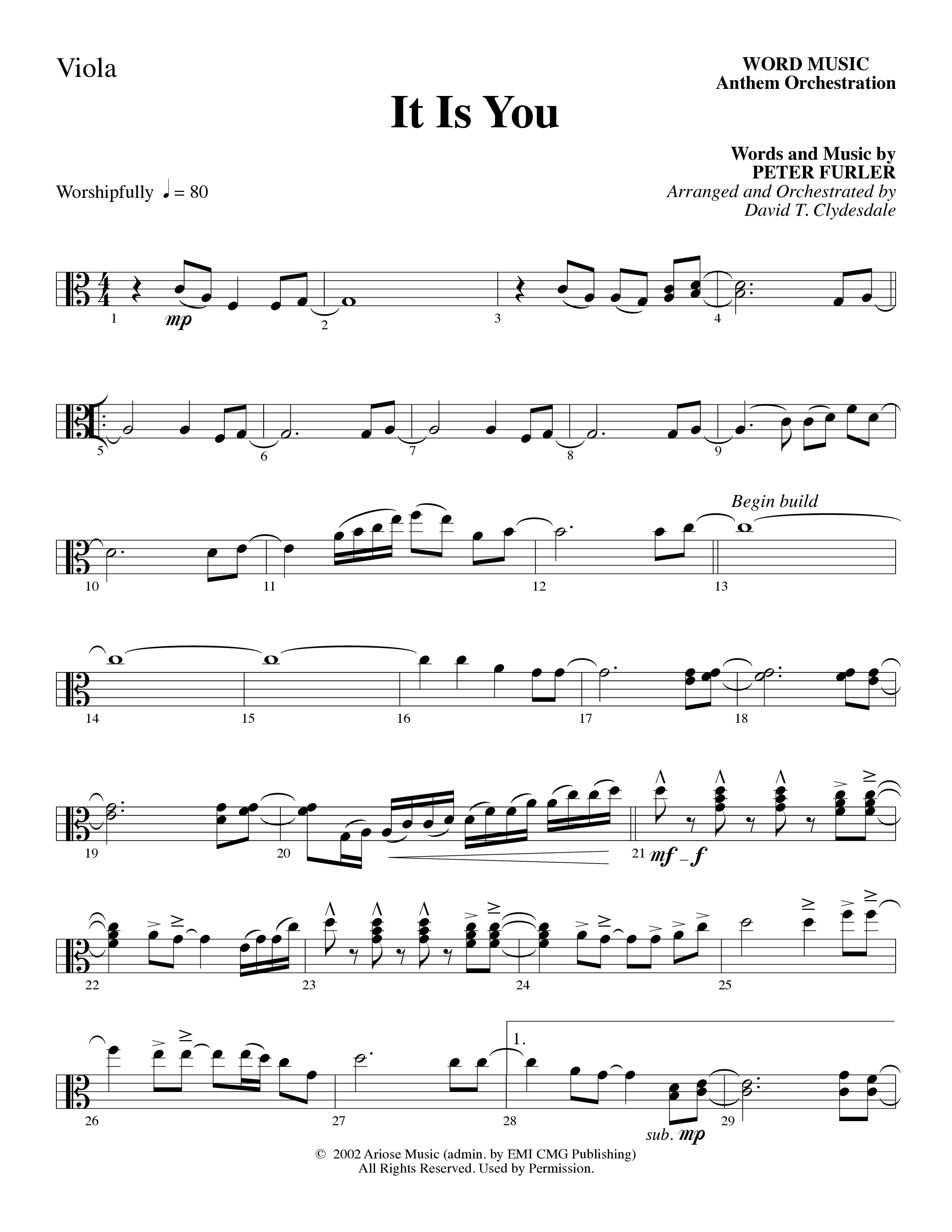 It Is You (Choral Anthem SATB) Viola (Word Music Choral / Arr. David Clydesdale)