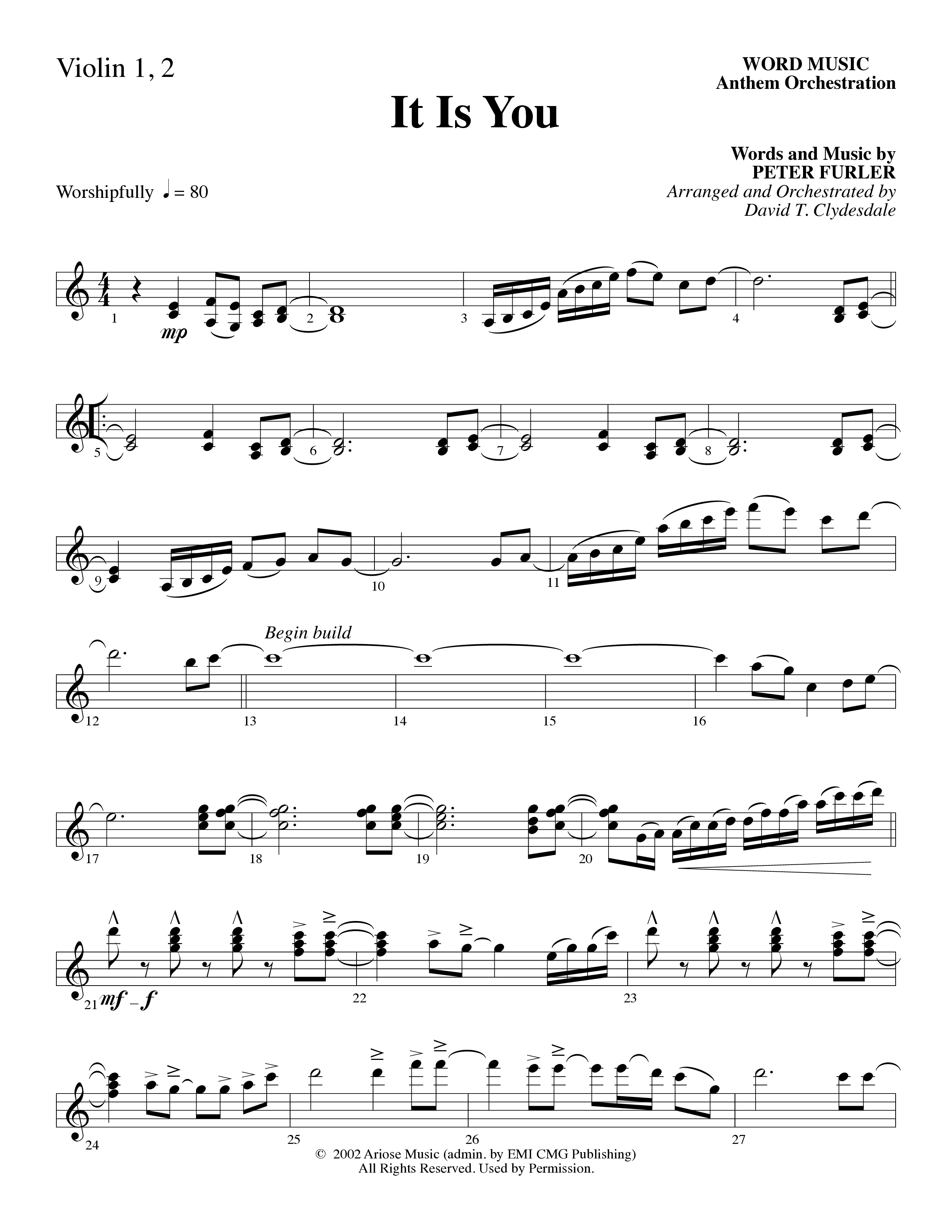 It Is You (Choral Anthem SATB) Violin 1/2 (Word Music Choral / Arr. David Clydesdale)