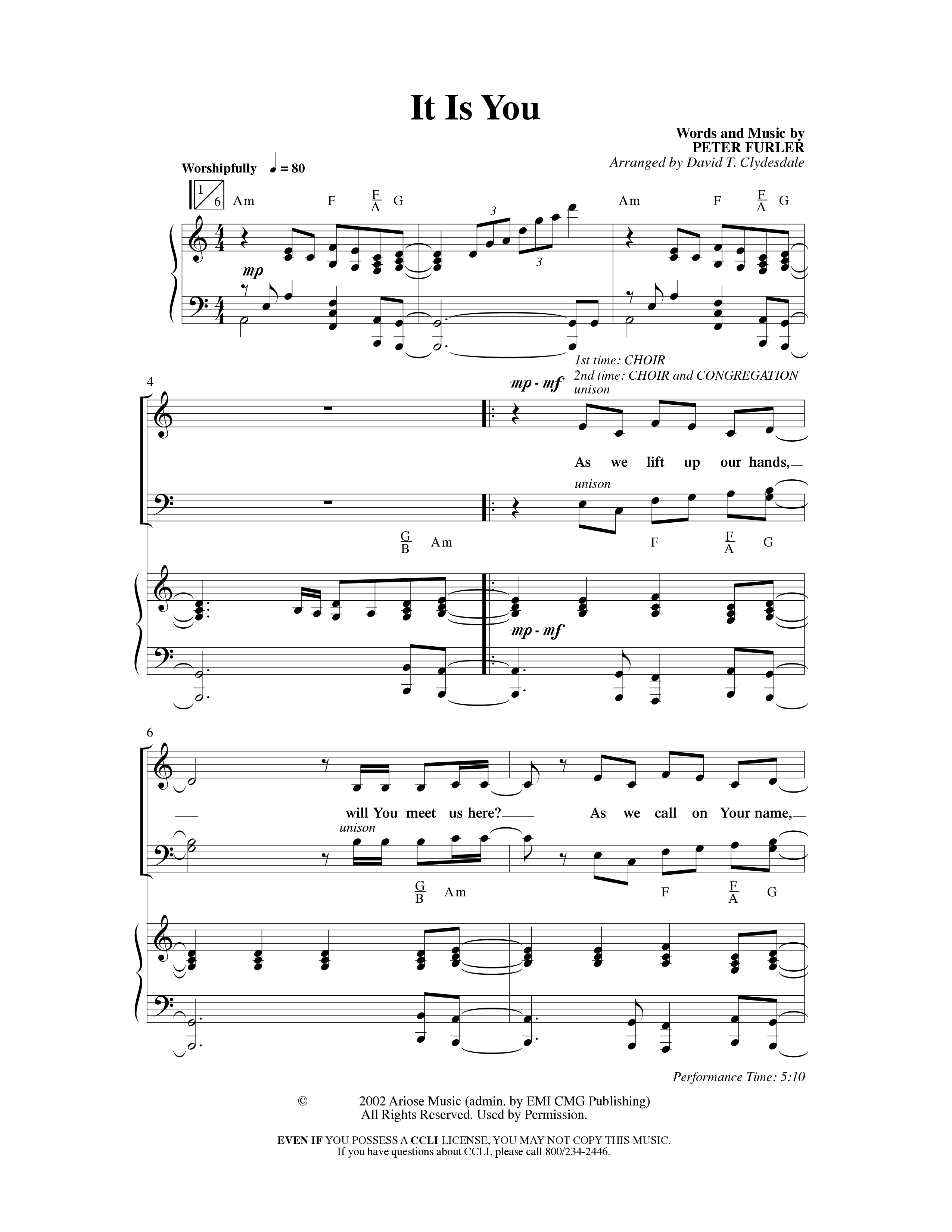 It Is You (Choral Anthem SATB) Anthem (SATB/Piano) (Word Music Choral / Arr. David Clydesdale)