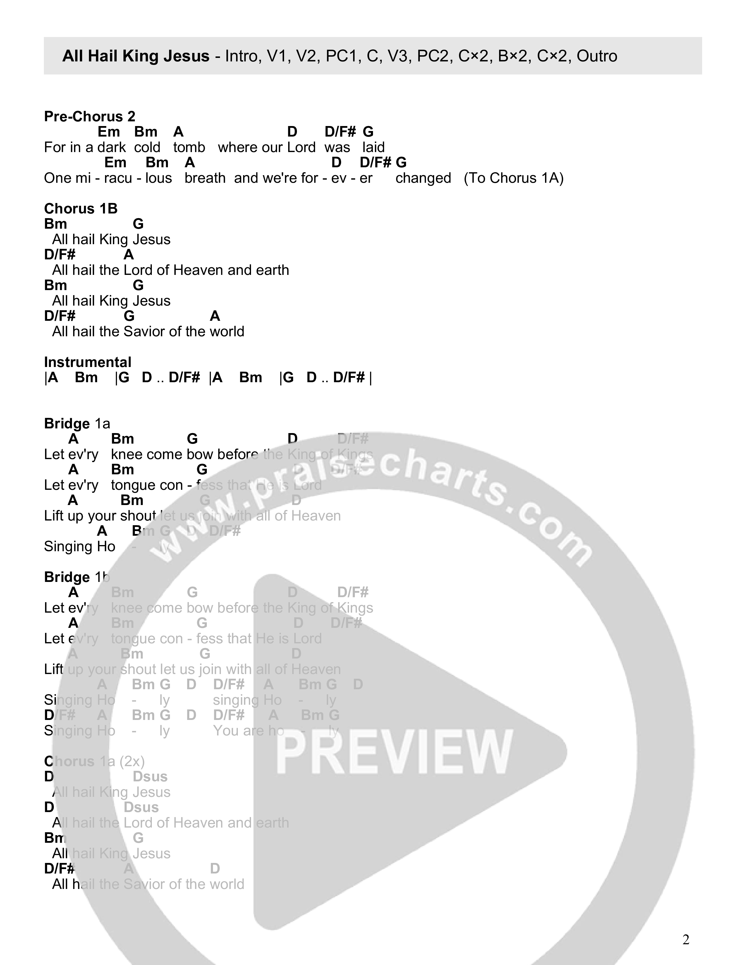 All Hail King Jesus Chord Chart (Garden Worship)
