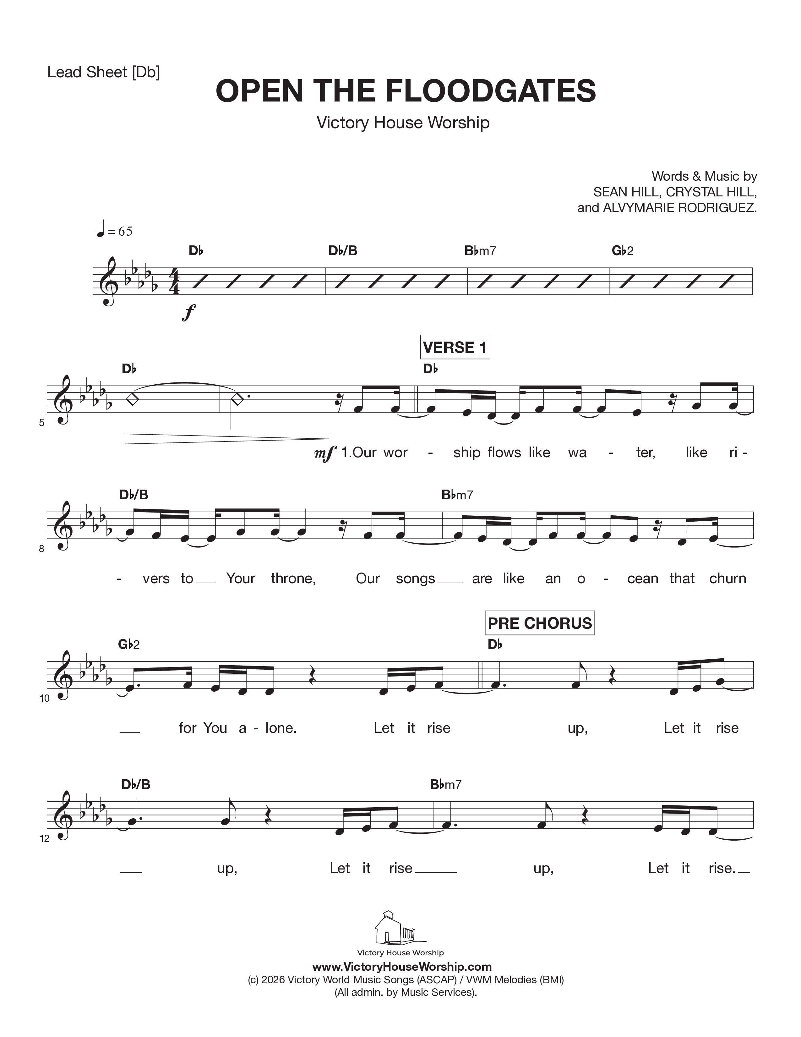 Open The Floodgates Lead Sheet Melody (Victory House Worship)