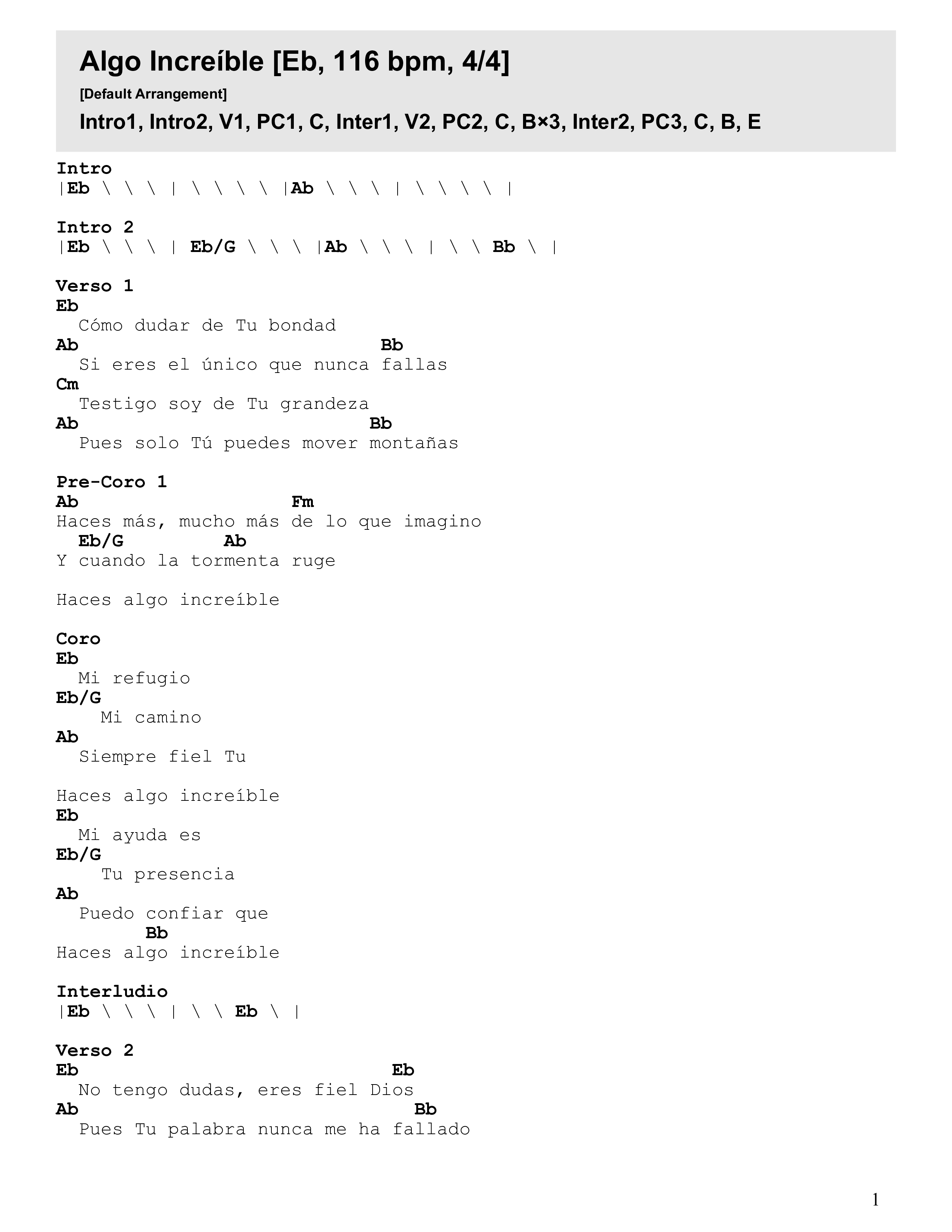 Algo Increíble Chord Chart (Faith Worship Arts)