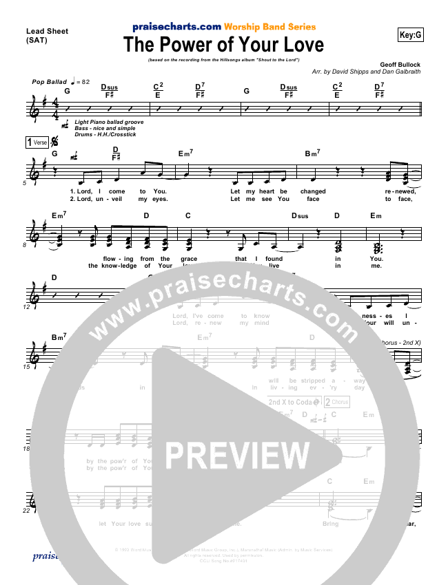 The Power Of Your Love Lead Sheet & Piano/Vocal Hillsong Worship