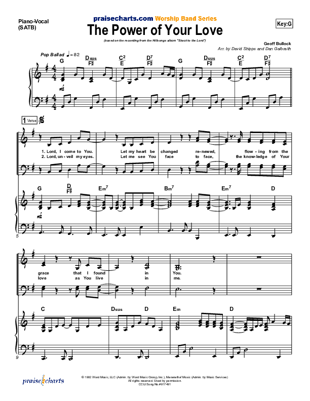 The Power Of Your Love Piano/Vocal (Hillsong Worship)