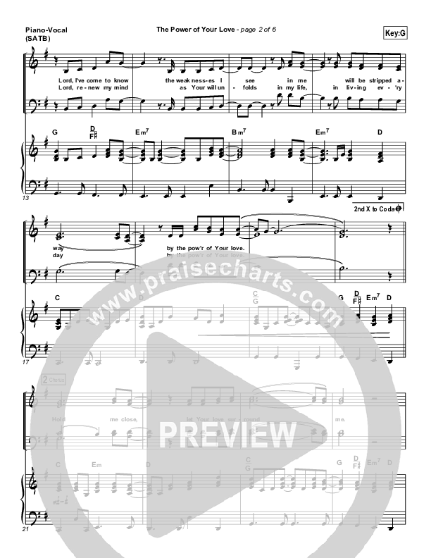 The Power Of Your Love Piano/Vocal (Hillsong Worship)