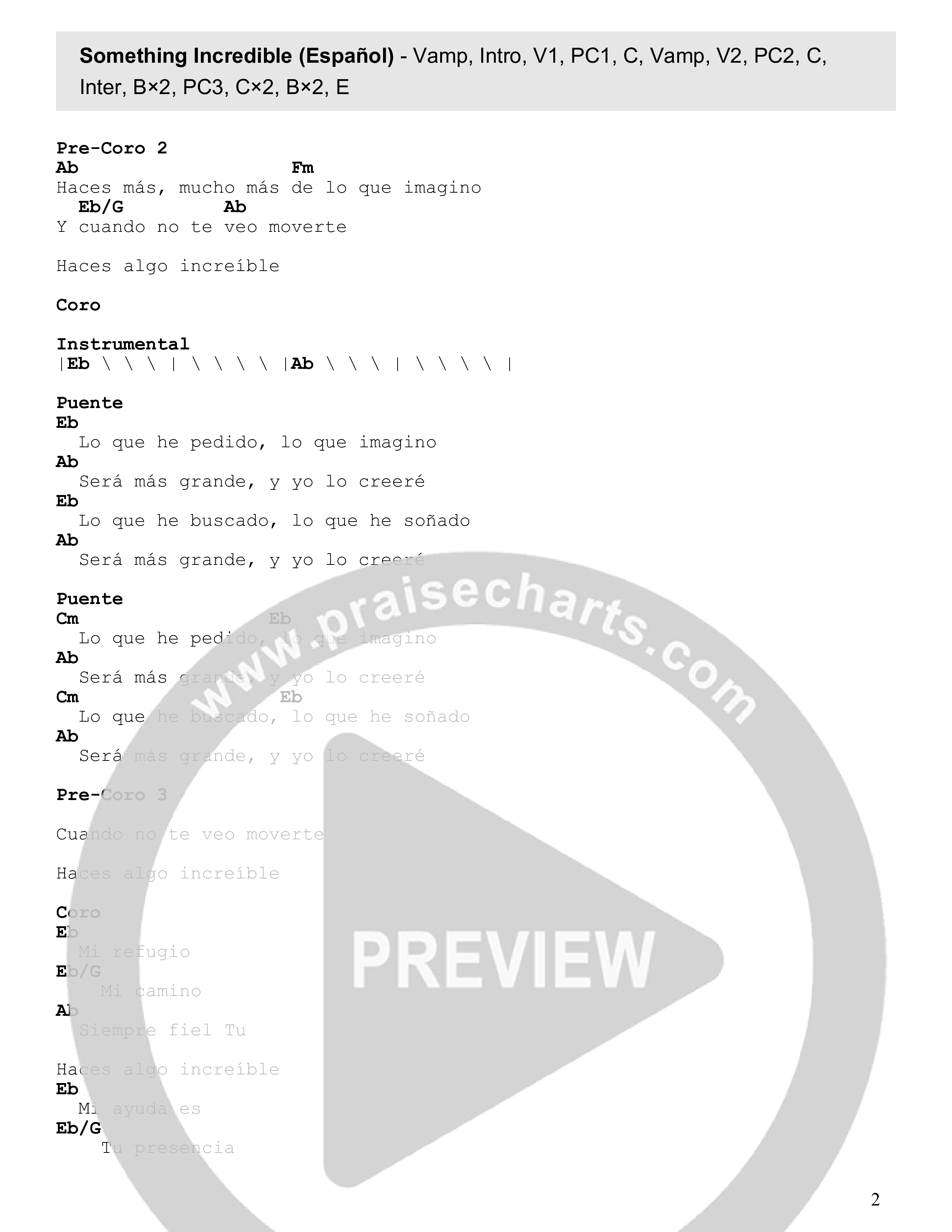 Something Incredible (Español) Chord Chart (Faith Worship Arts)