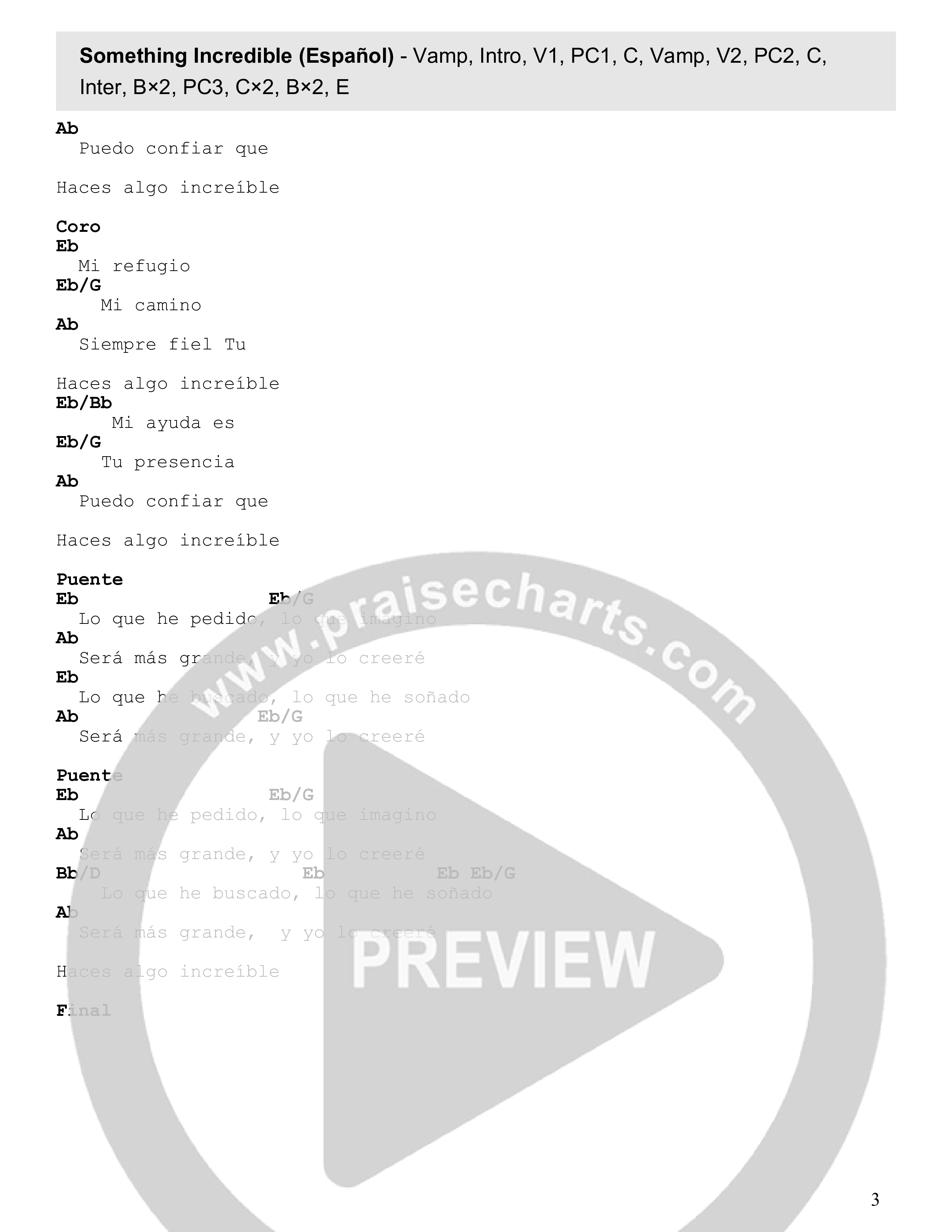 Something Incredible (Español) Chord Chart (Faith Worship Arts)