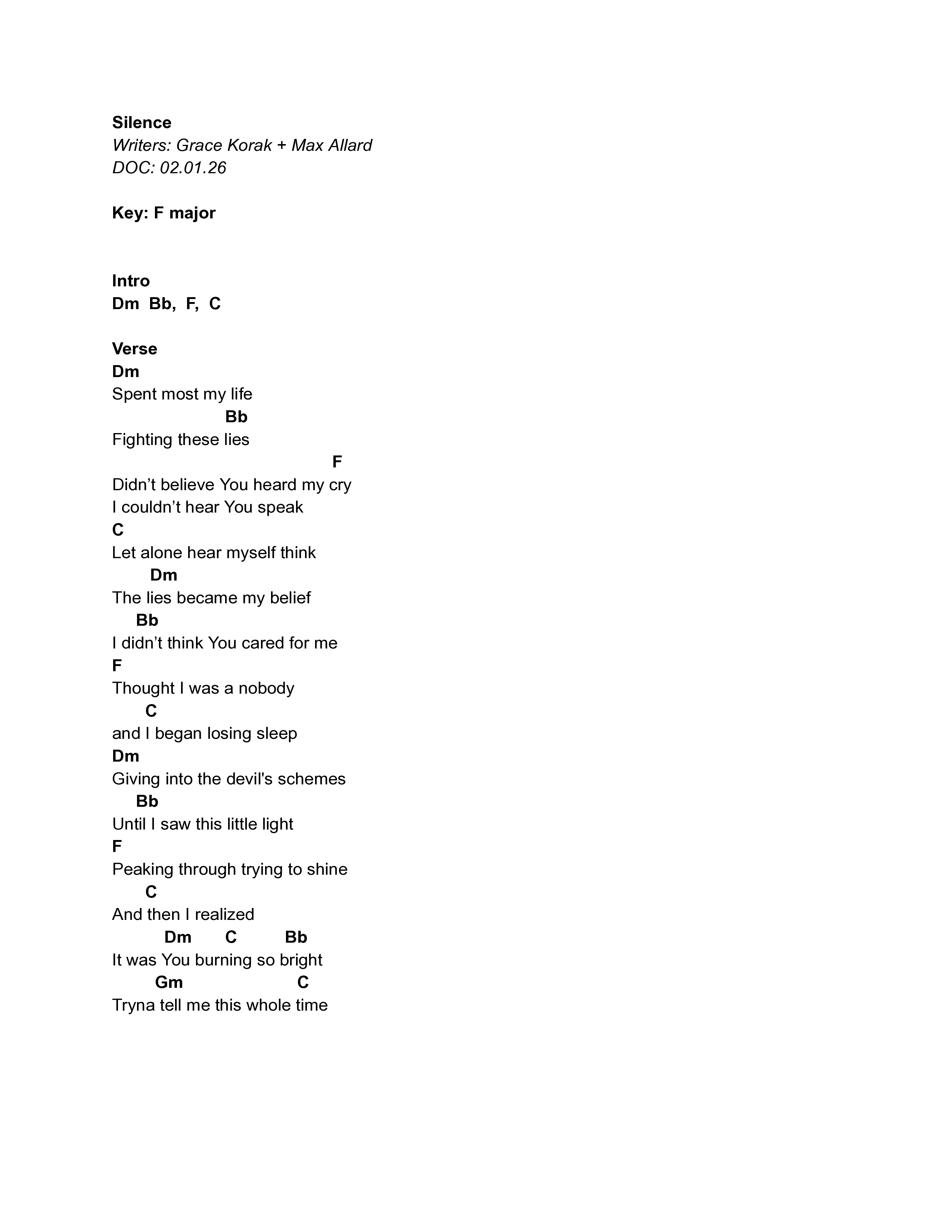 Silence Chord Chart (Grace+Max)