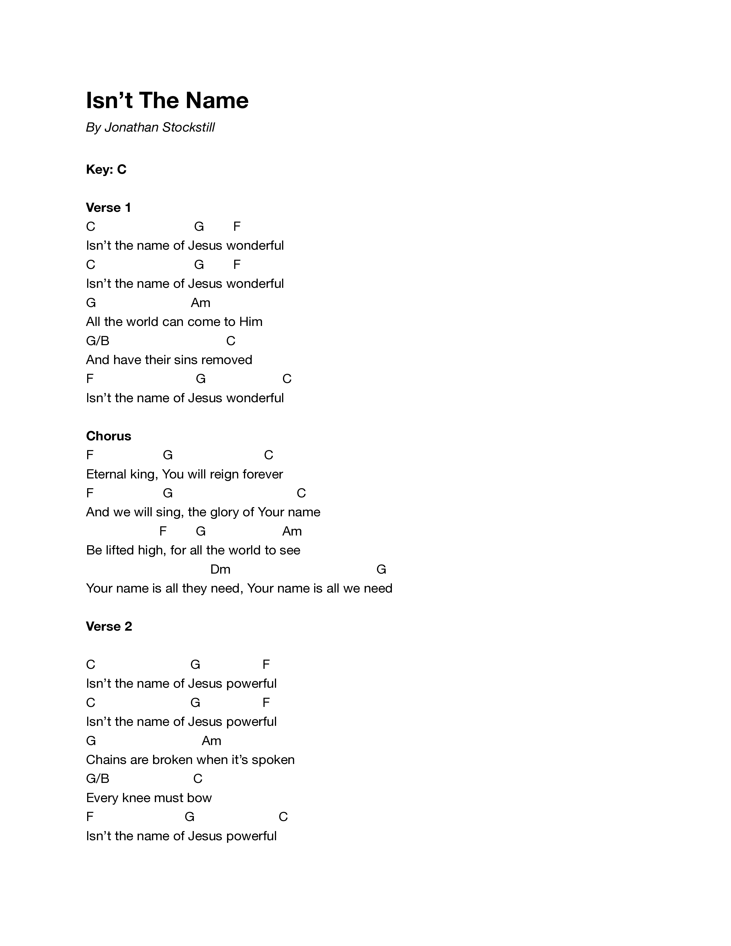Isn't The Name (Reimagined) Chord Chart (Bethany Music / Danielle Burns)