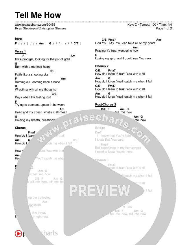 Tell Me How Chords & Lyrics (Ryan Stevenson / Christopher Stevens)