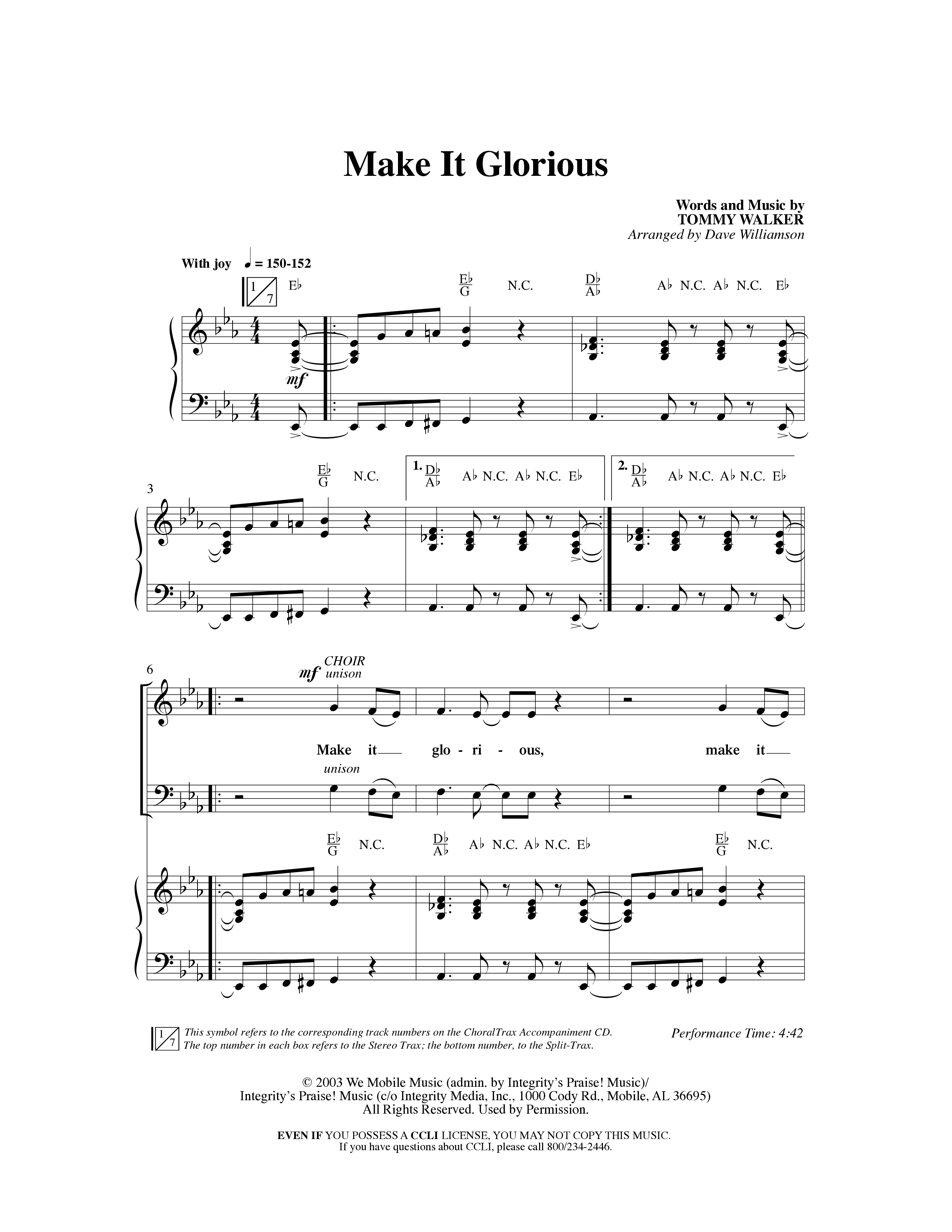 Make It Glorious (Choral Anthem SATB) Anthem (SATB/Piano) (Word Music Choral / Arr. Dave Williamson)