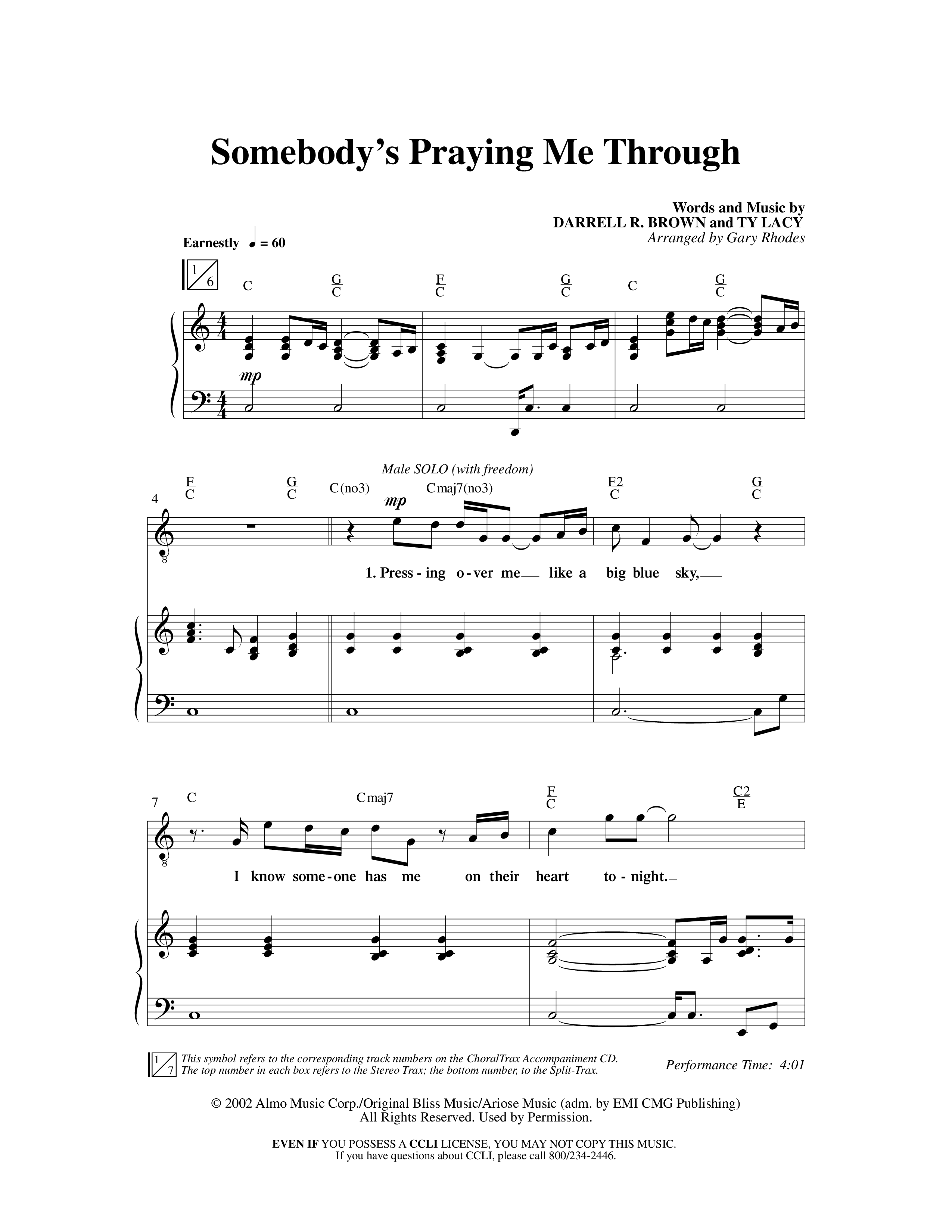 Somebody's Praying Me Through (Choral Anthem SATB) Anthem (SATB/Piano) (Word Music Choral / Arr. Gary Rhodes / Orch. Tim Cates)