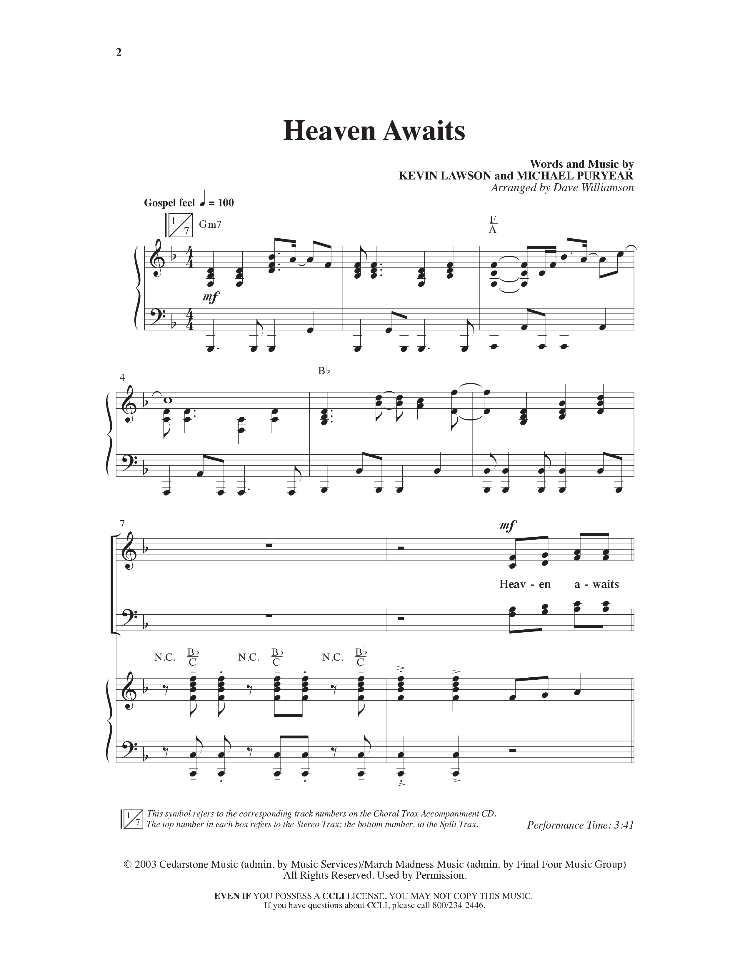 Heaven Awaits (Choral Anthem SATB) Anthem (SATB/Piano) (Word Music Choral / Arr. Dave Williamson)