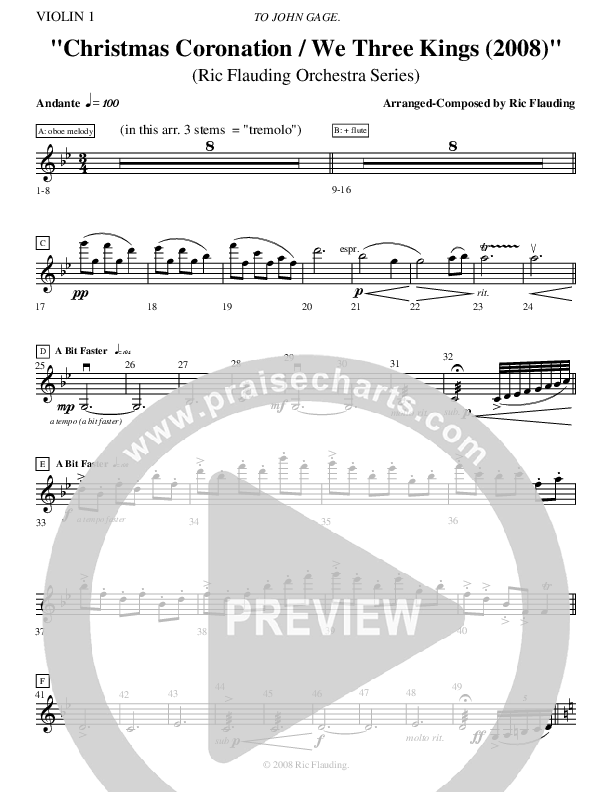 Christmas Coronation (with We Three Kings) (Instrumental) Violin 1 ()