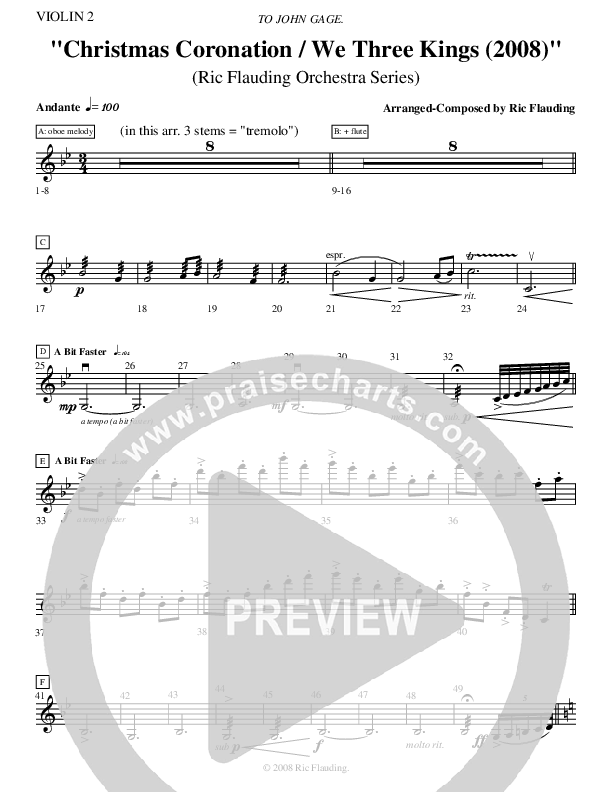 Christmas Coronation (with We Three Kings) (Instrumental) Violin 2 ()