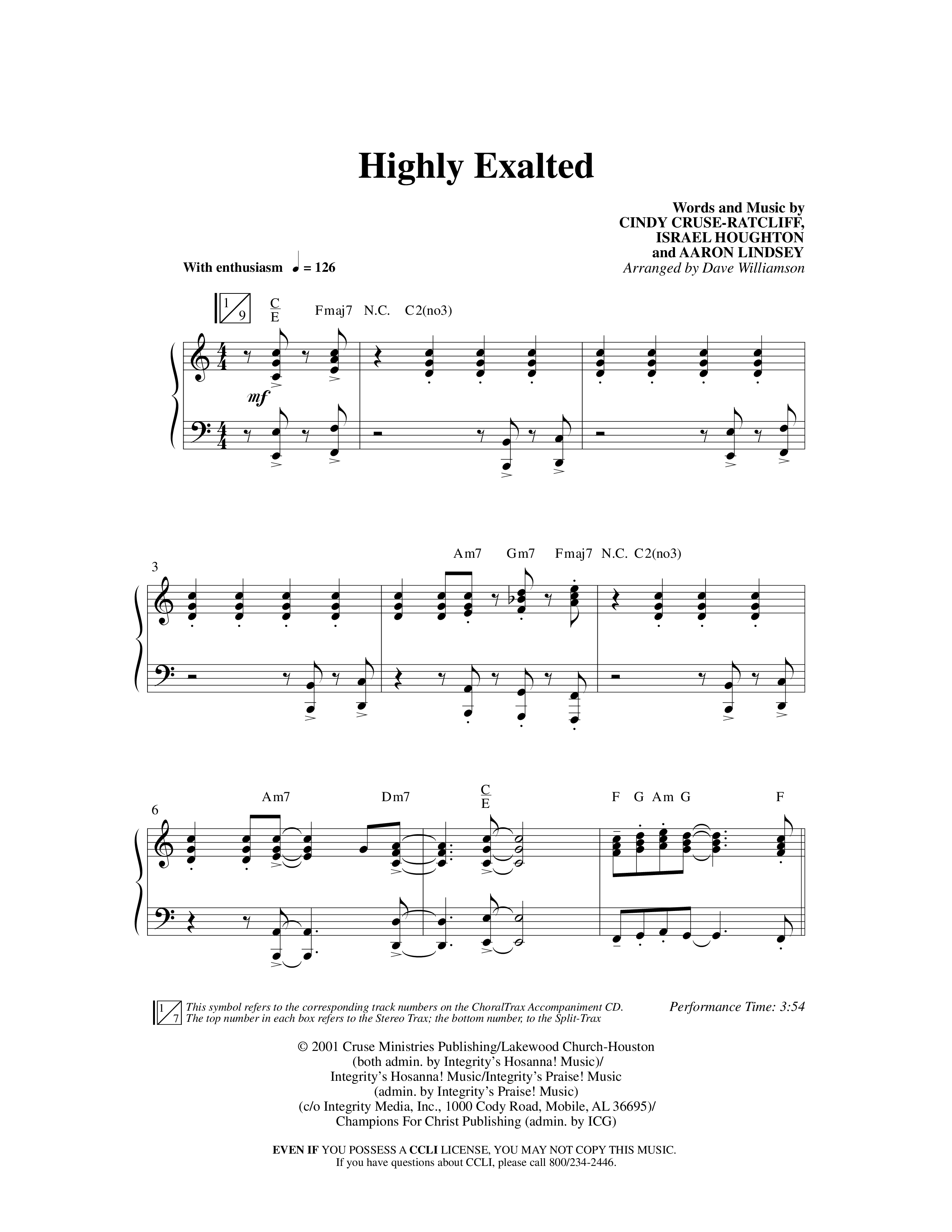 Highly Exalted (Choral Anthem SATB) Anthem (SATB/Piano) (Word Music Choral / Arr. Dave Williamson)