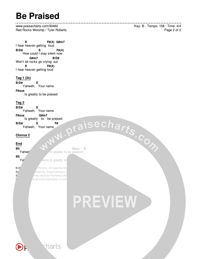 Be Praised Chords & Lyrics (Red Rocks Worship / Tyler Roberts)