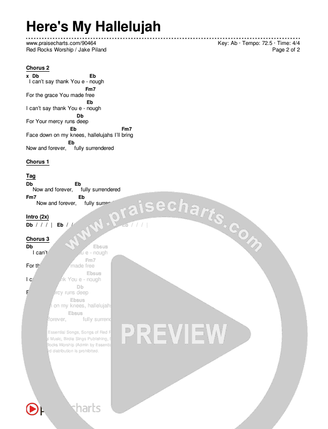 Here's My Hallelujah Chords & Lyrics (Red Rocks Worship / Jake Piland)