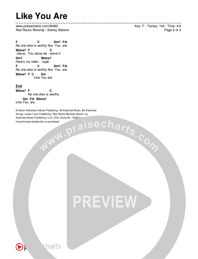 Like You Are Chords & Lyrics (Red Rocks Worship / Sidney Bakken)