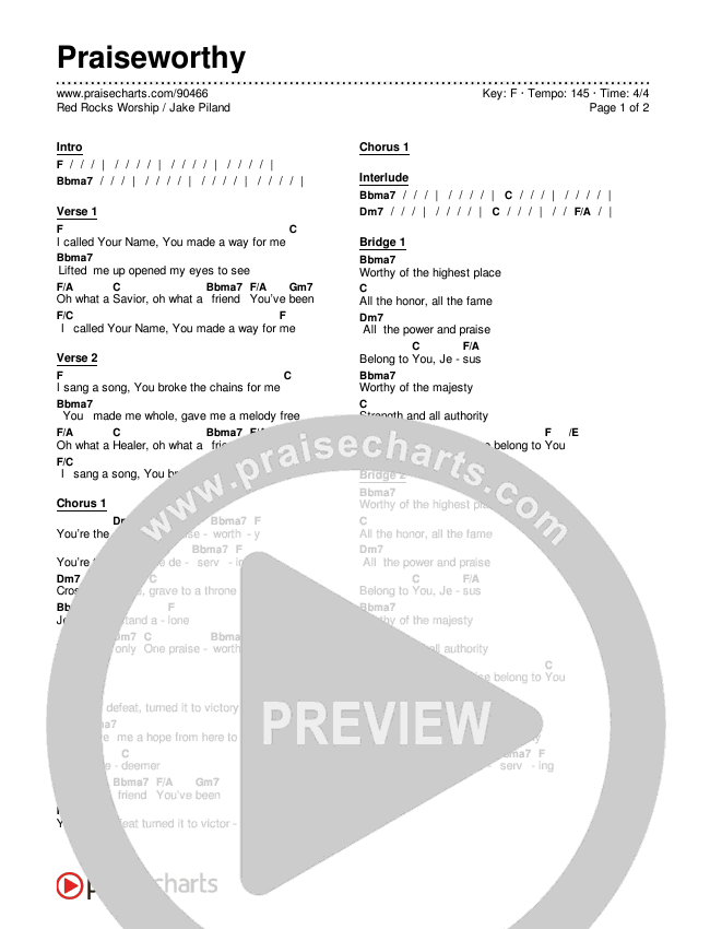 Praiseworthy Chords & Lyrics (Red Rocks Worship / Tyler Roberts)