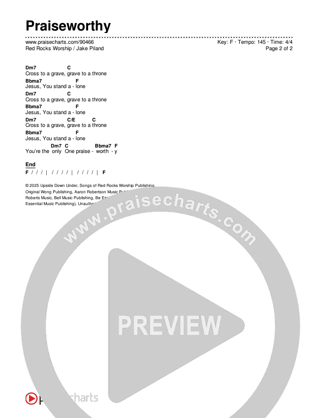 Praiseworthy Chords & Lyrics (Red Rocks Worship / Tyler Roberts)