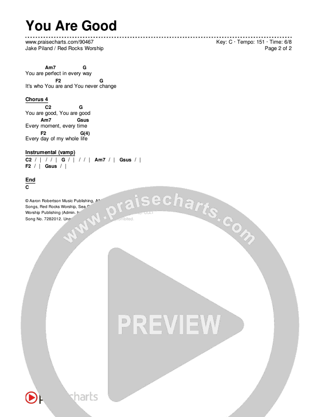 You Are Good Chords & Lyrics (Red Rocks Worship / Jake Piland)